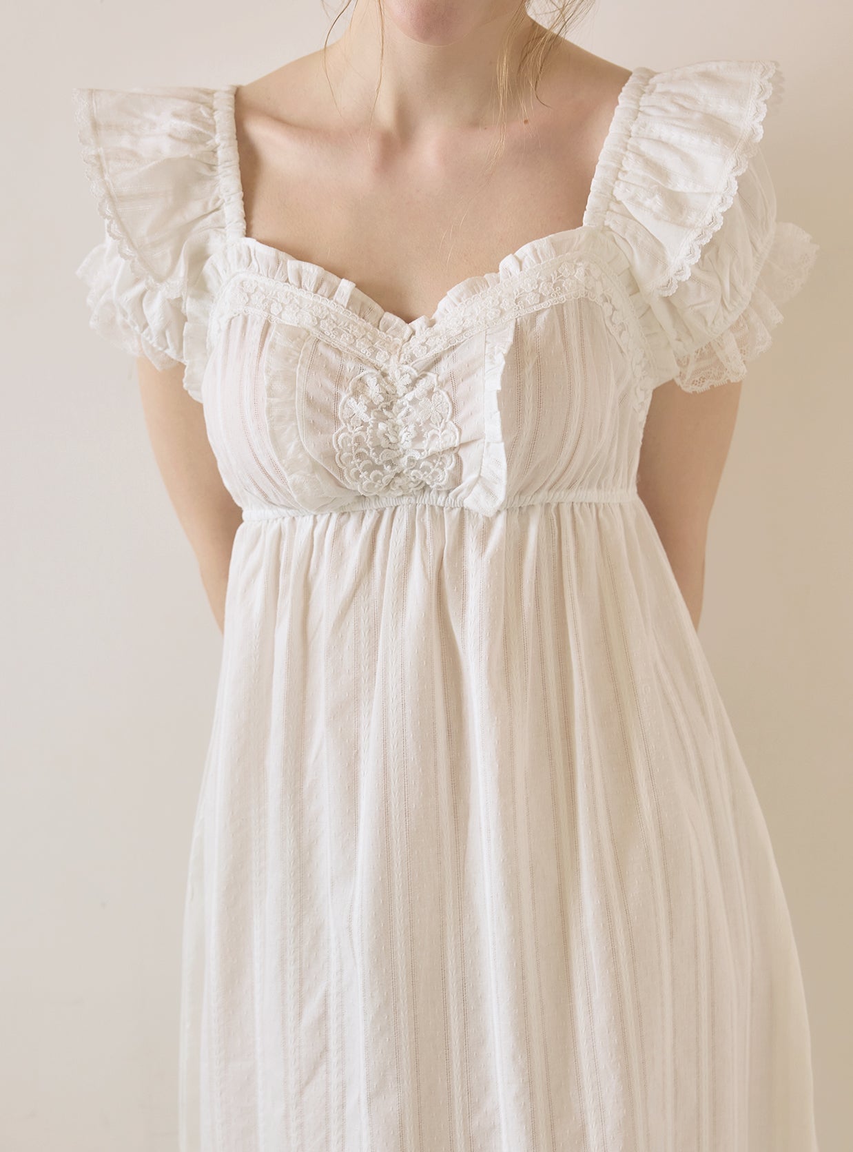 Lydia Cotton Square Neck Short Sleeve Dress (Sleepwear) - premium Korean sleepwear by LUNALUZ