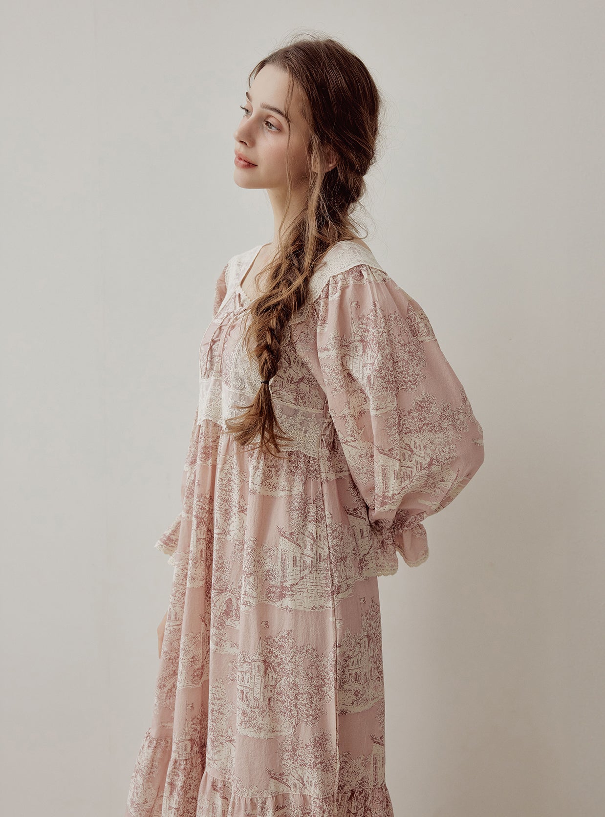 Madel Cotton Square - Neck Long - Sleeve Nightdress – 2 Colors - premium Korean sleepwear by LUNALUZ-47