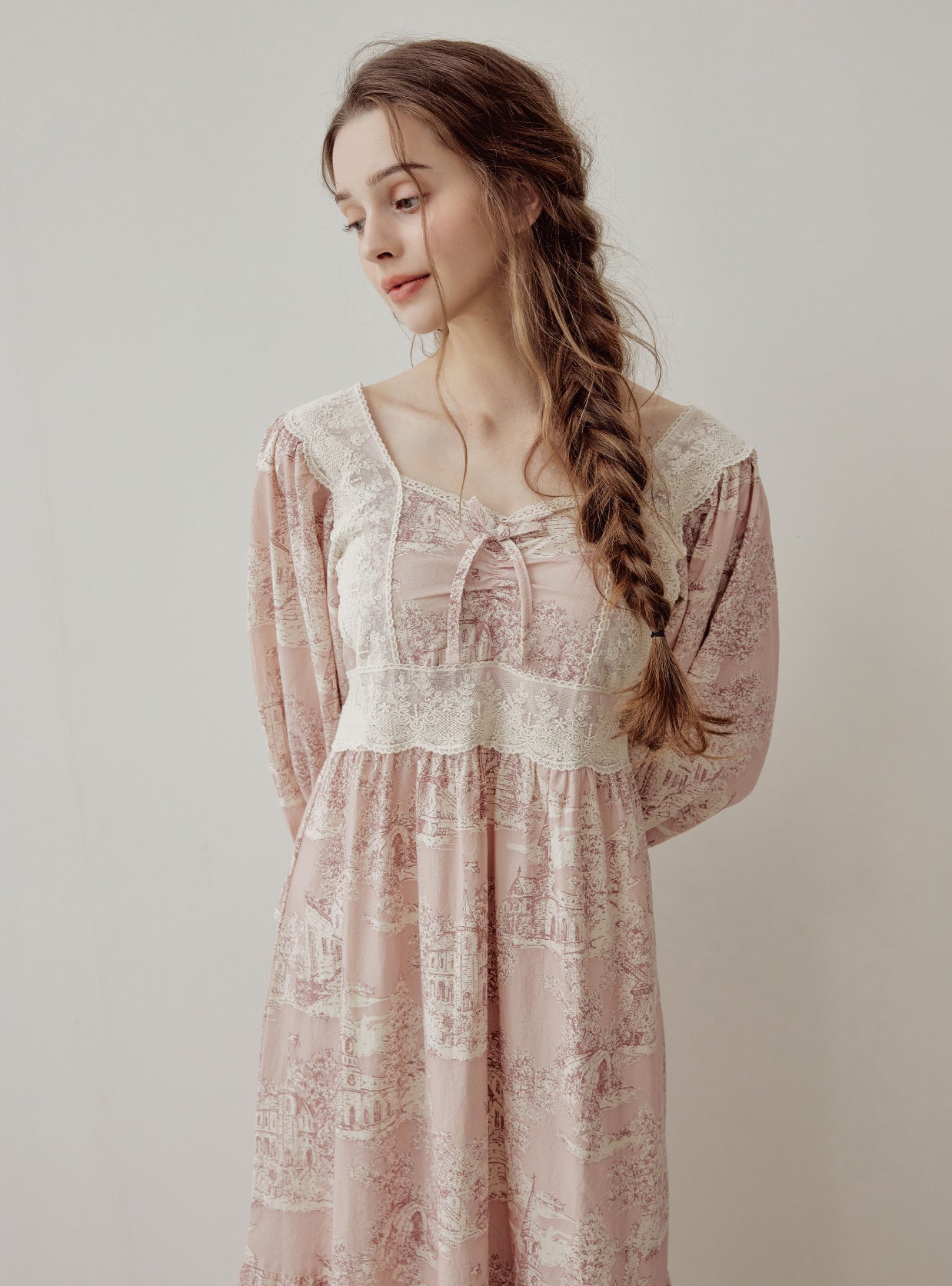 Madel Cotton Square - Neck Long - Sleeve Nightdress – 2 Colors - premium Korean sleepwear by LUNALUZ