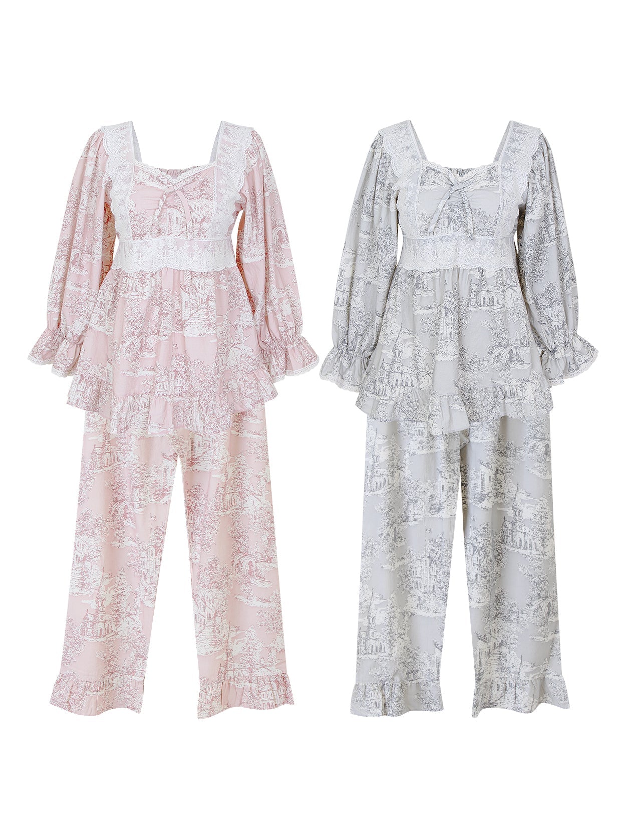 Madel Cotton Square - Neck Long - Sleeve Pajama Set – 2 Colors - premium Korean sleepwear by LUNALUZ