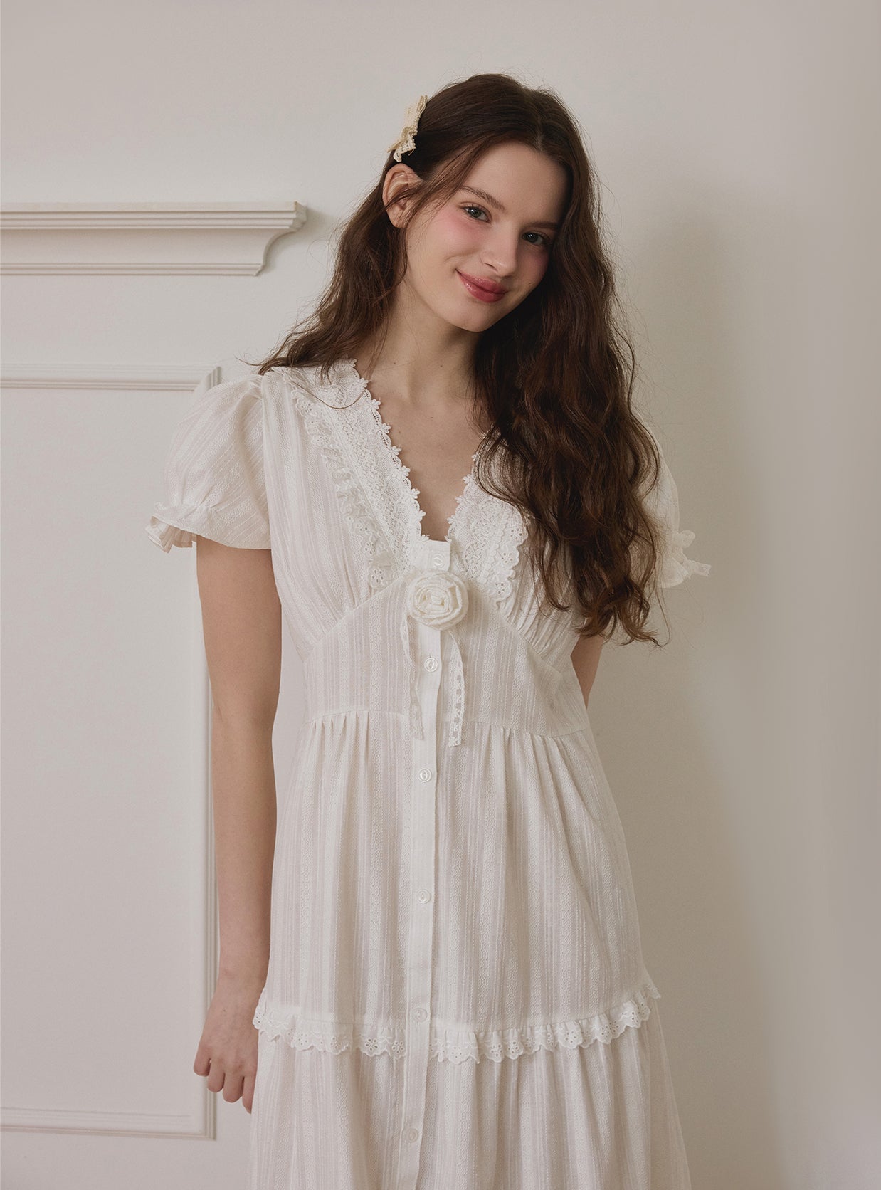 Marcel Dobby Cotton Short - Sleeve Nightdress - premium Korean sleepwear by LUNALUZ