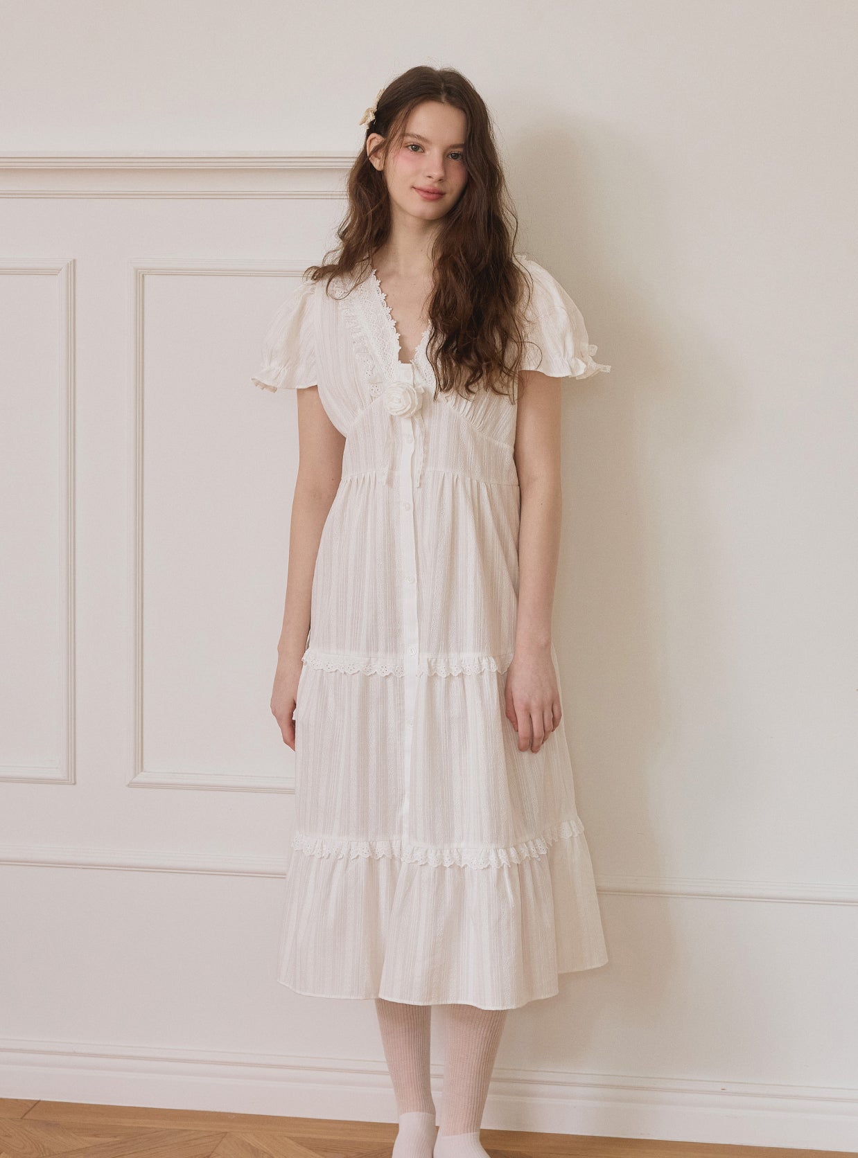 Marcel Dobby Cotton Short - Sleeve Nightdress - premium Korean sleepwear by LUNALUZ