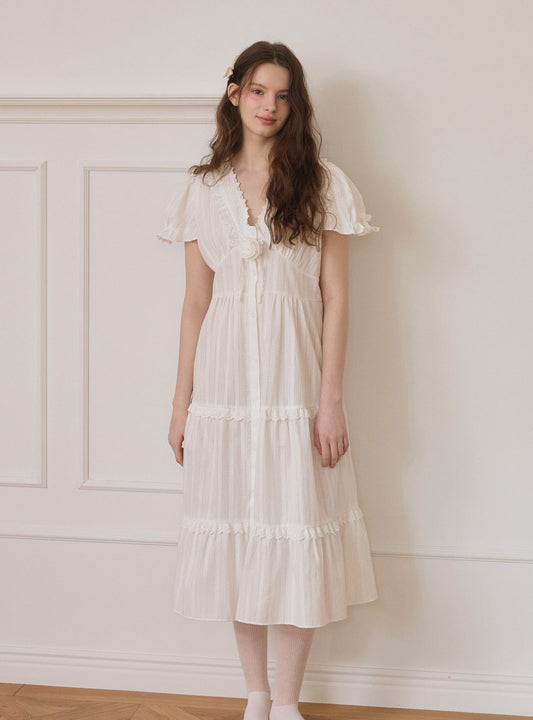 Marcel Dobby Cotton Short - Sleeve Nightdress - premium Korean sleepwear by LUNALUZ