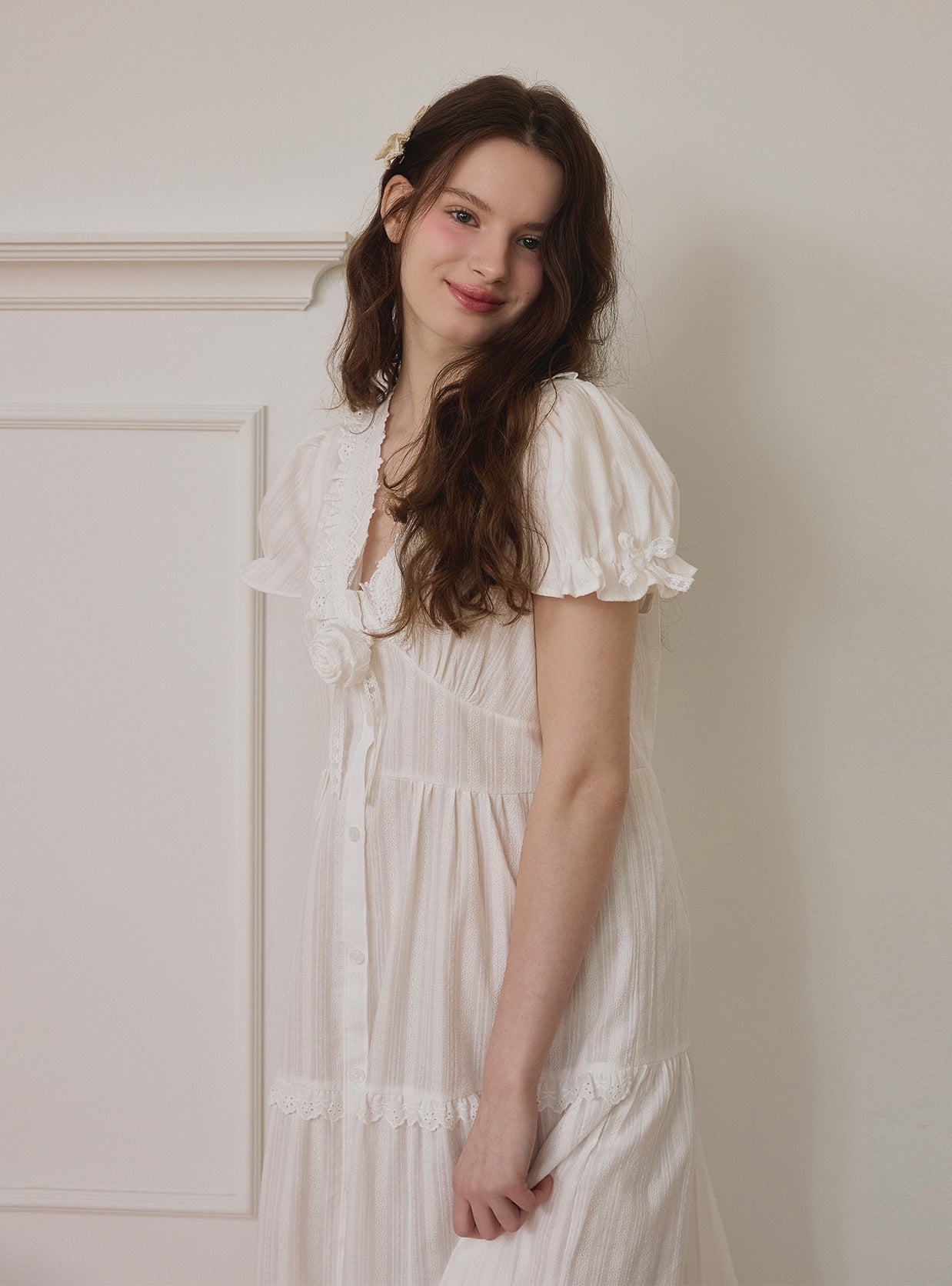 Marcel Dobby Cotton Short - Sleeve Nightdress - premium Korean sleepwear by LUNALUZ