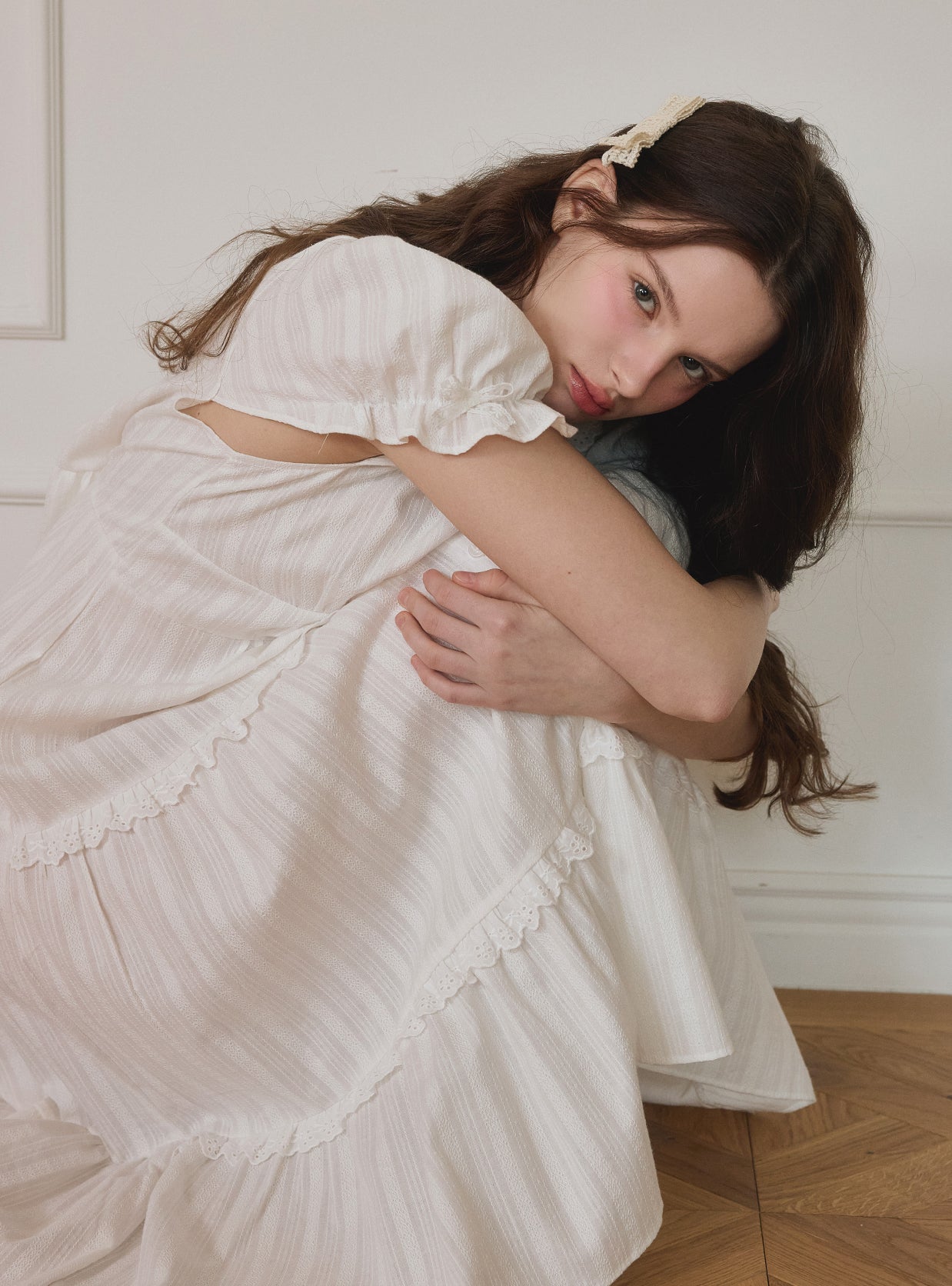 Marcel Dobby Cotton Short - Sleeve Nightdress - premium Korean sleepwear by LUNALUZ