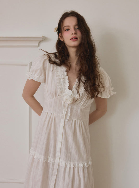 Marcel Dobby Cotton Short - Sleeve Nightdress - premium Korean sleepwear by LUNALUZ