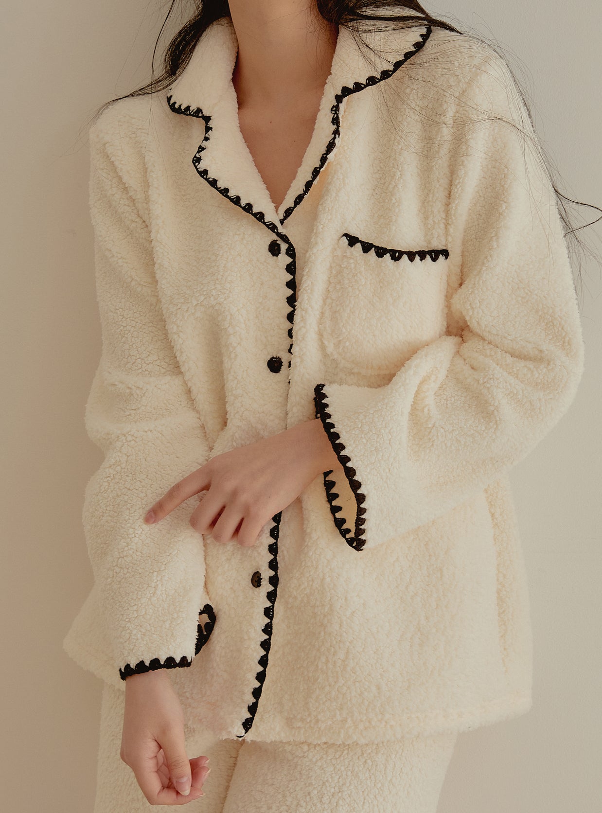 Marshmallow Fleece Long - Sleeve 3/4 Pants Pajama Set - premium Korean sleepwear by LUNALUZ