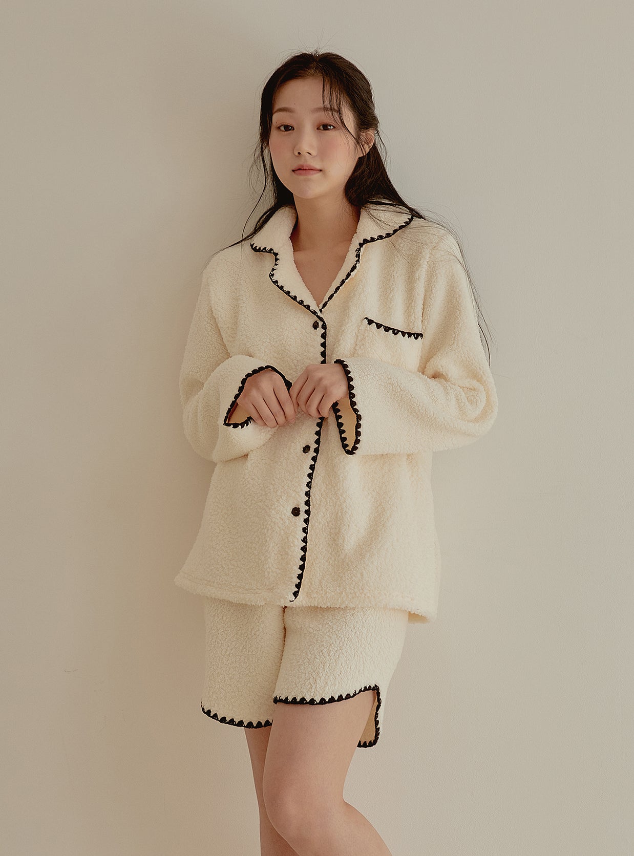 Marshmallow Fleece Long - Sleeve 3/4 Pants Pajama Set - premium Korean sleepwear by LUNALUZ