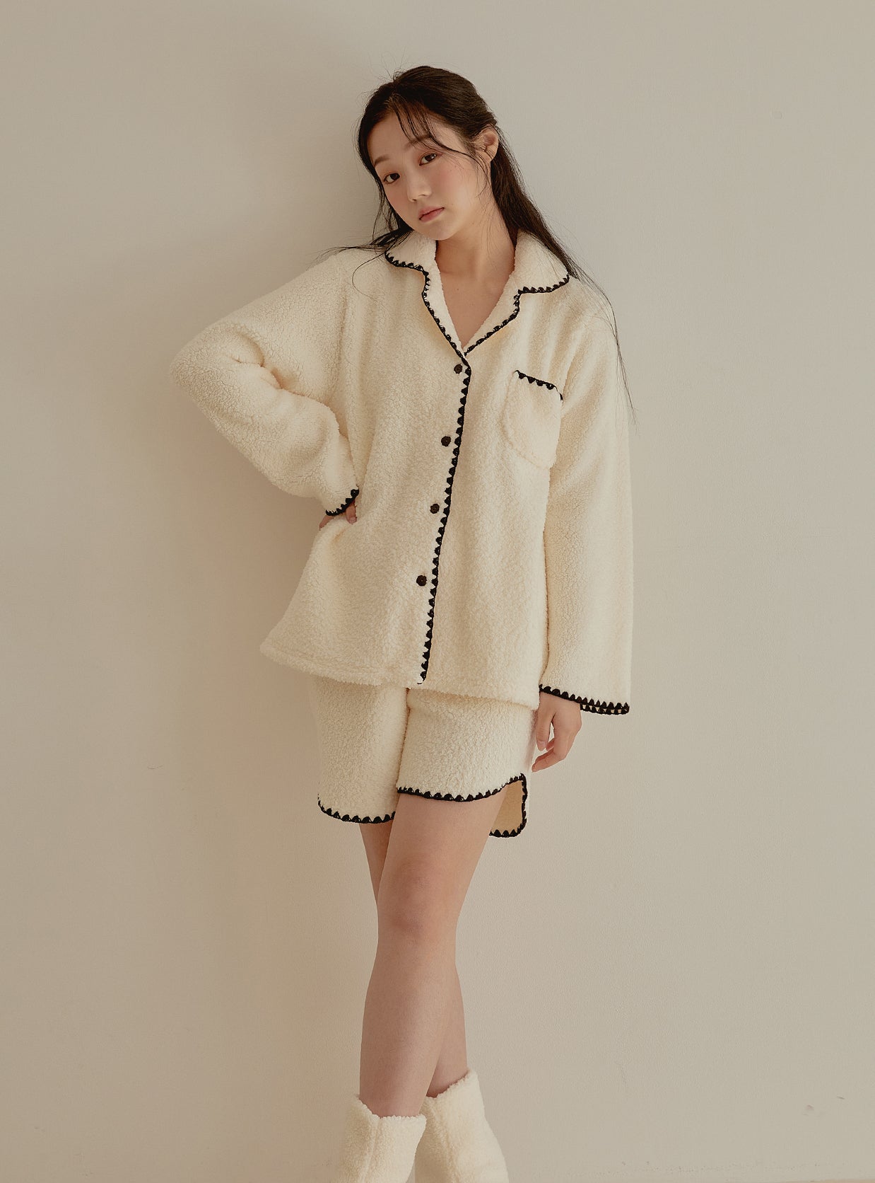 Marshmallow Fleece Long - Sleeve 3/4 Pants Pajama Set - premium Korean sleepwear by LUNALUZ