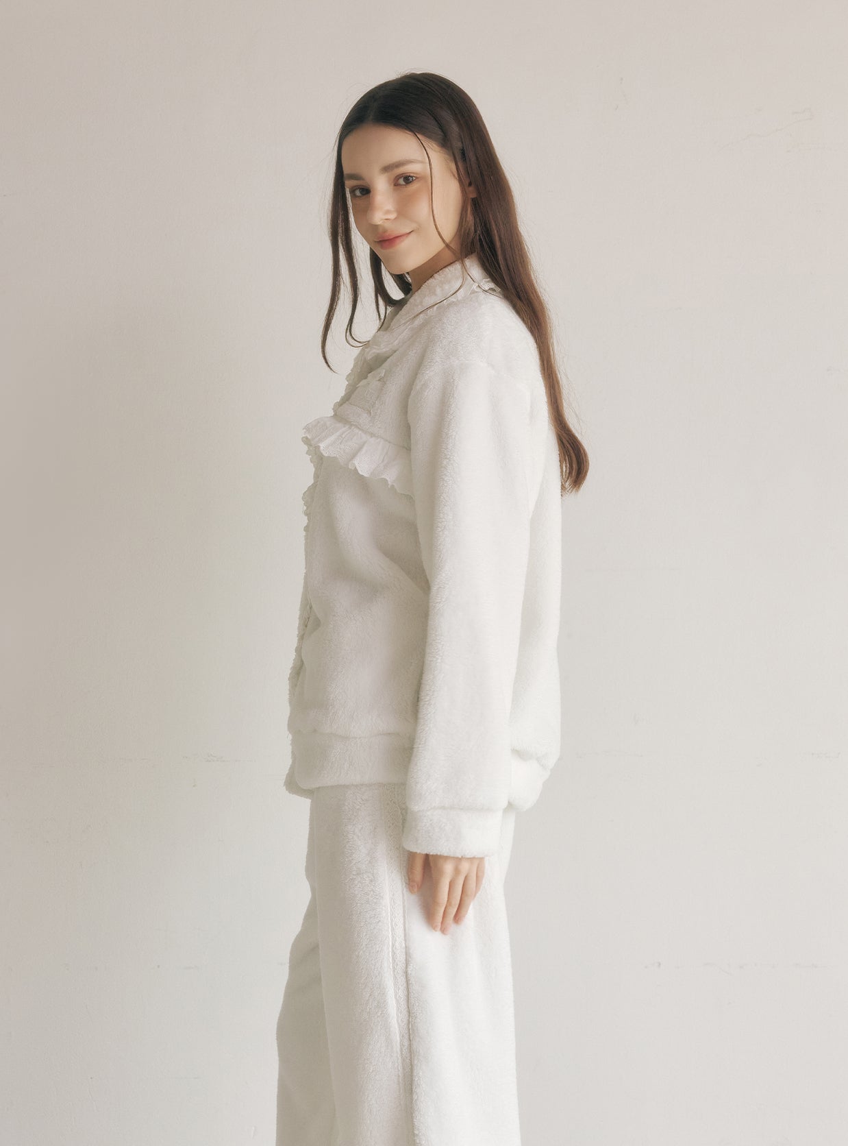 Maya Microfleece Long - Sleeve Notched Collar Pajama Set - premium Korean sleepwear by LUNALUZ