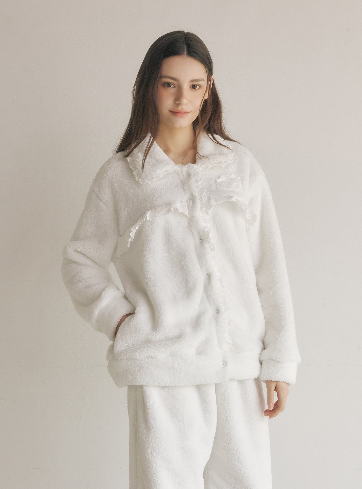 Maya Microfleece Long - Sleeve Notched Collar Pajama Set - premium Korean sleepwear by LUNALUZ
