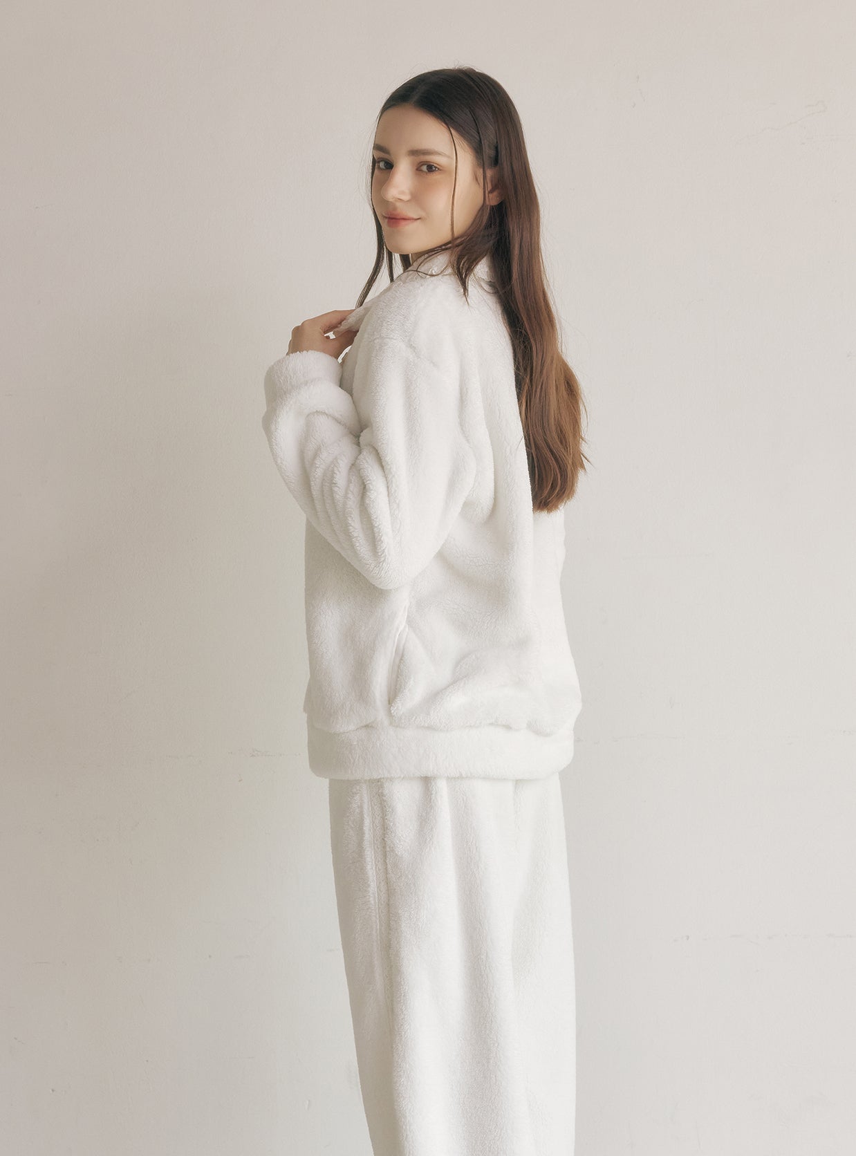 Maya Microfleece Long - Sleeve Notched Collar Pajama Set - premium Korean sleepwear by LUNALUZ
