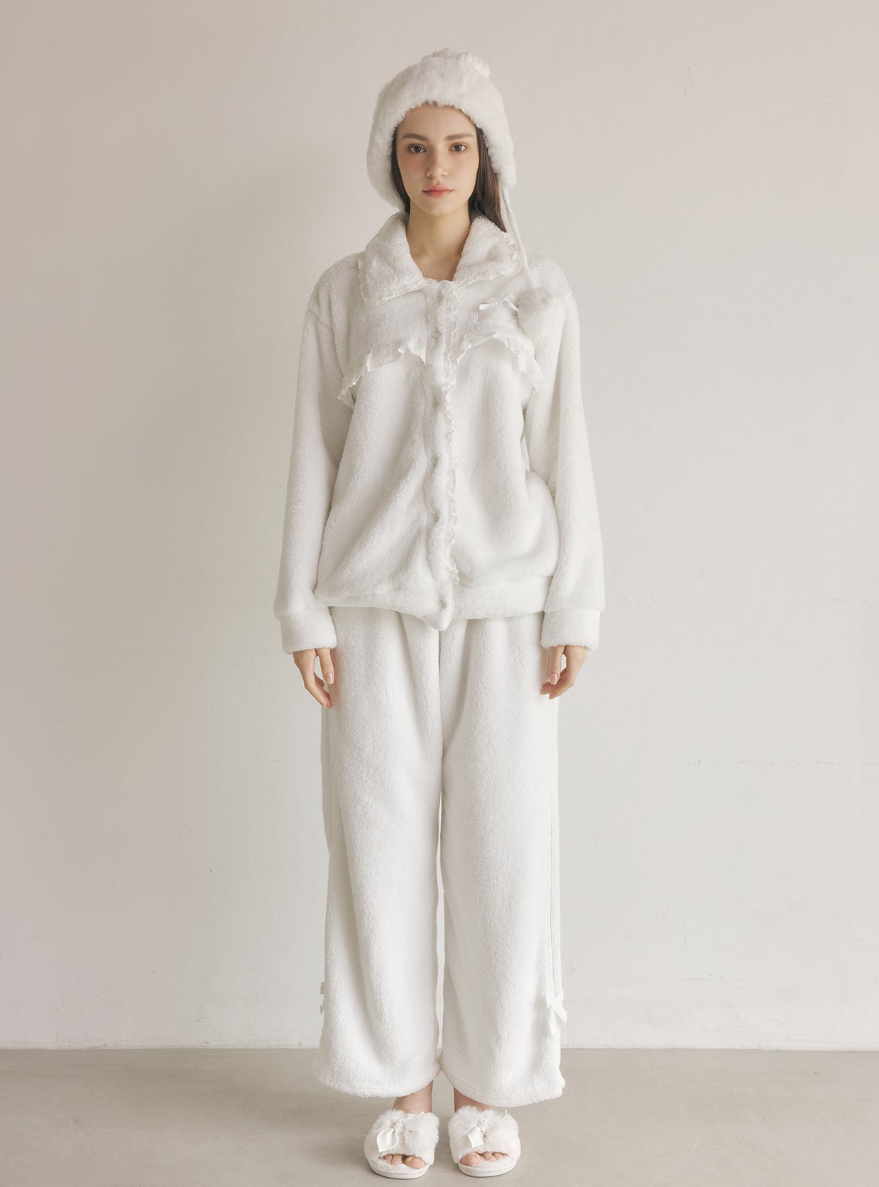 Maya Microfleece Long - Sleeve Notched Collar Pajama Set - premium Korean sleepwear by LUNALUZ-4
