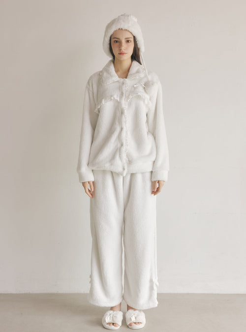Maya Microfleece Long - Sleeve Notched Collar Pajama Set - premium Korean sleepwear by LUNALUZ