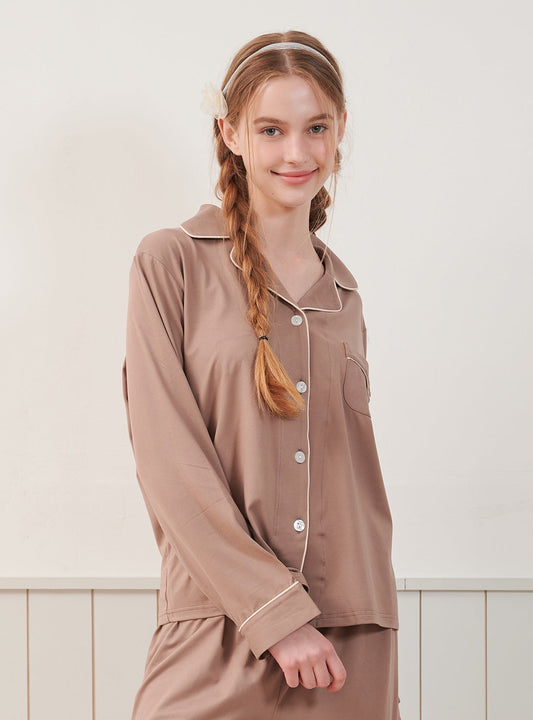 Maybe Span Long - Sleeve Notched Collar Pajama Set - premium Korean sleepwear by LUNALUZ