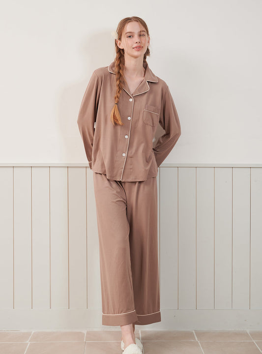 Maybe Span Long - Sleeve Notched Collar Pajama Set - premium Korean sleepwear by LUNALUZ