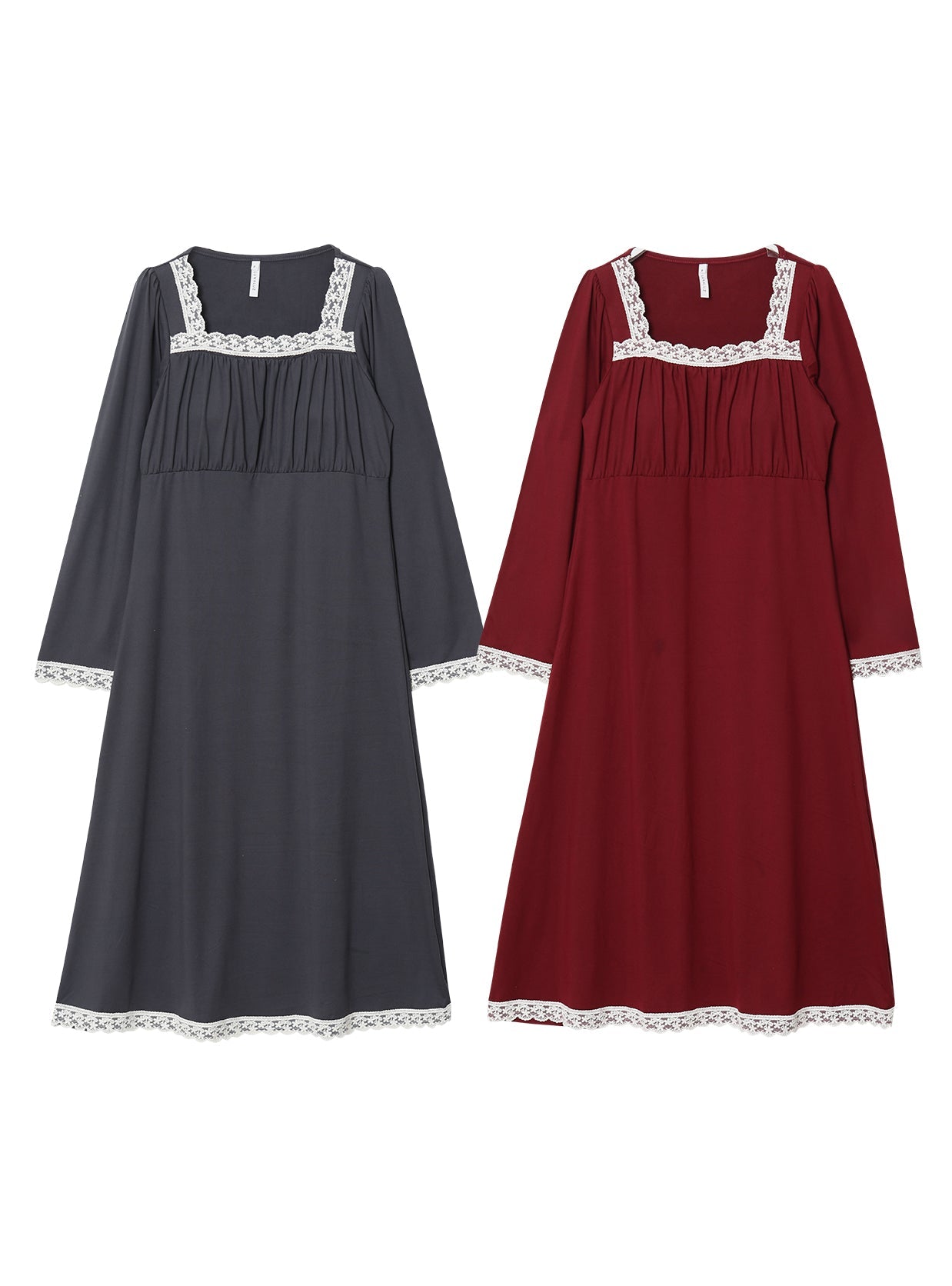 Maybe Span Square - Neck Bra - Cup Long - Sleeve Nightdress (2 Colors) - premium Korean sleepwear by LUNALUZ