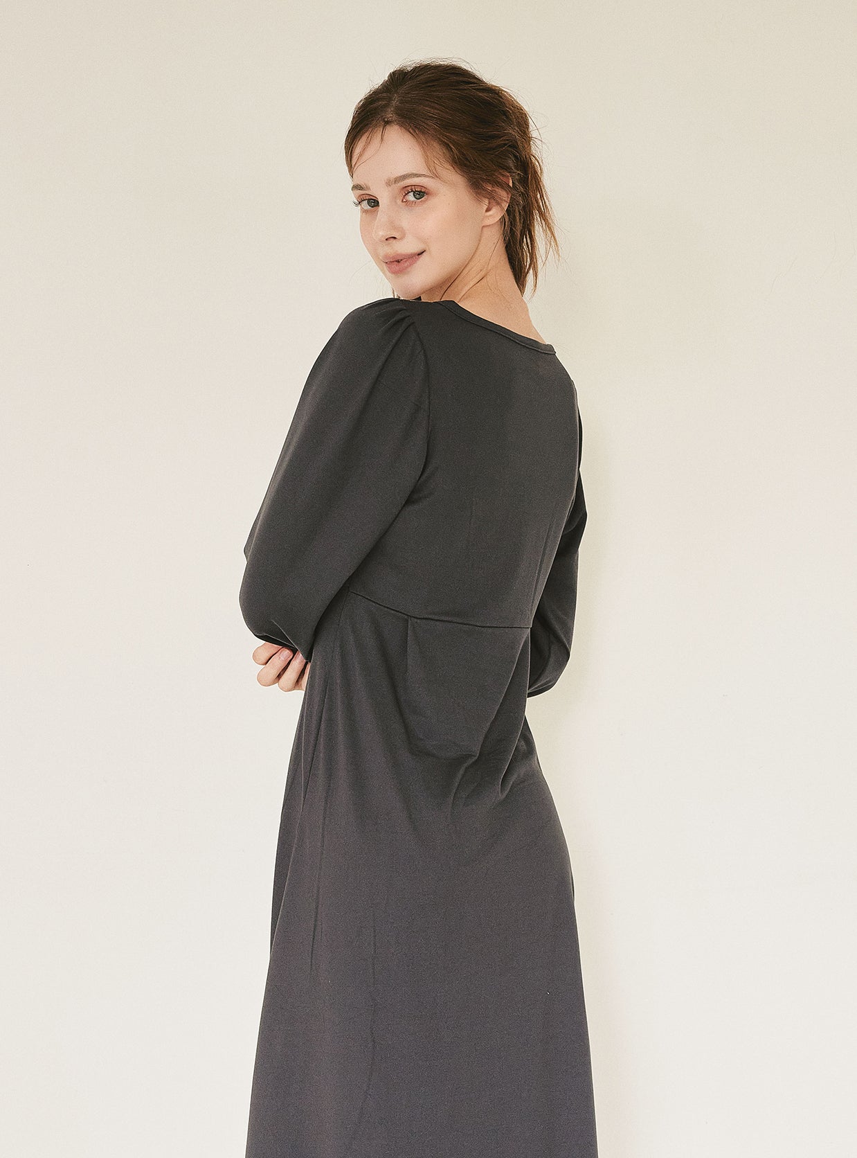 Maybe Span Square - Neck Bra - Cup Long - Sleeve Nightdress (2 Colors) - premium Korean sleepwear by LUNALUZ