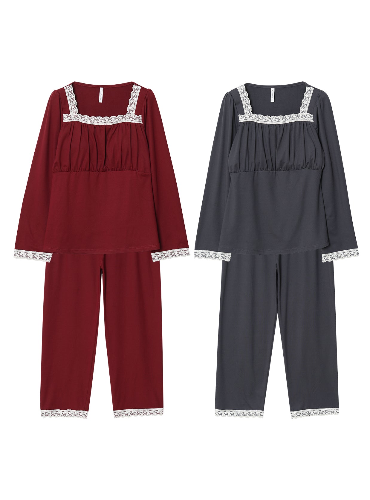 Maybe Span Square - Neck Bra - Cup Long - Sleeve Pajama Set (2 Colors) - premium Korean sleepwear by LUNALUZ