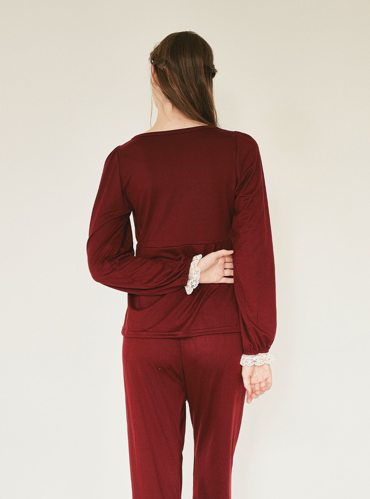 Maybe Span Square - Neck Bra - Cup Long - Sleeve Pajama Set (2 Colors) - premium Korean sleepwear by LUNALUZ