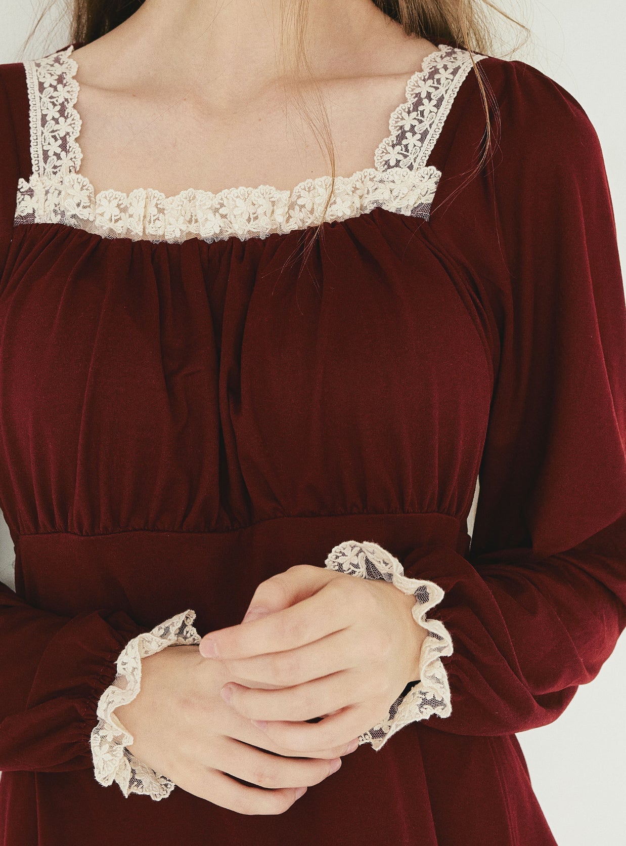 Maybe Span Square - Neck Bra - Cup Long - Sleeve Pajama Set (2 Colors) - premium Korean sleepwear by LUNALUZ