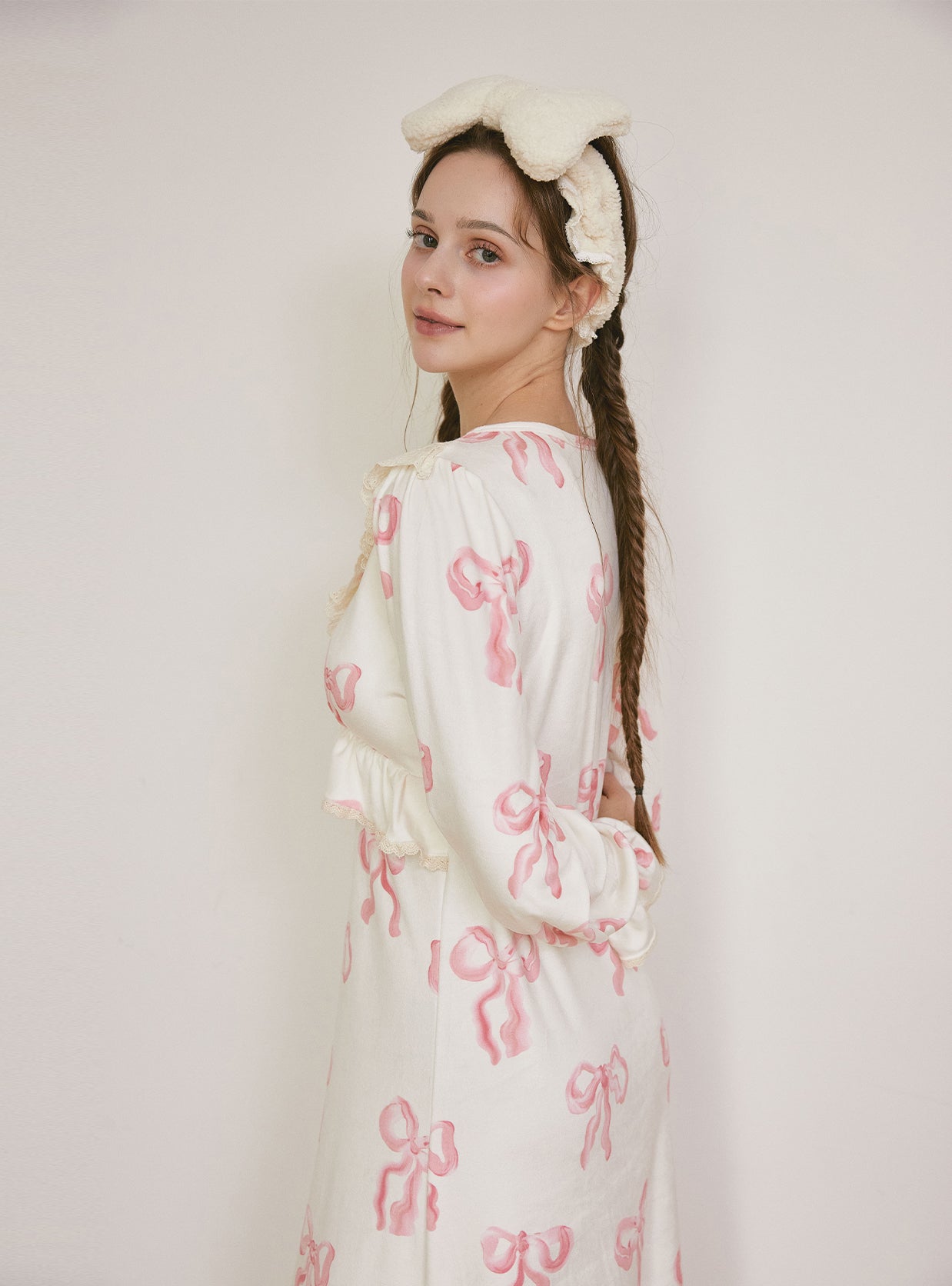 Mink Ribbon Bra - Cup Long - Sleeve Nightdress - premium Korean sleepwear by LUNALUZ