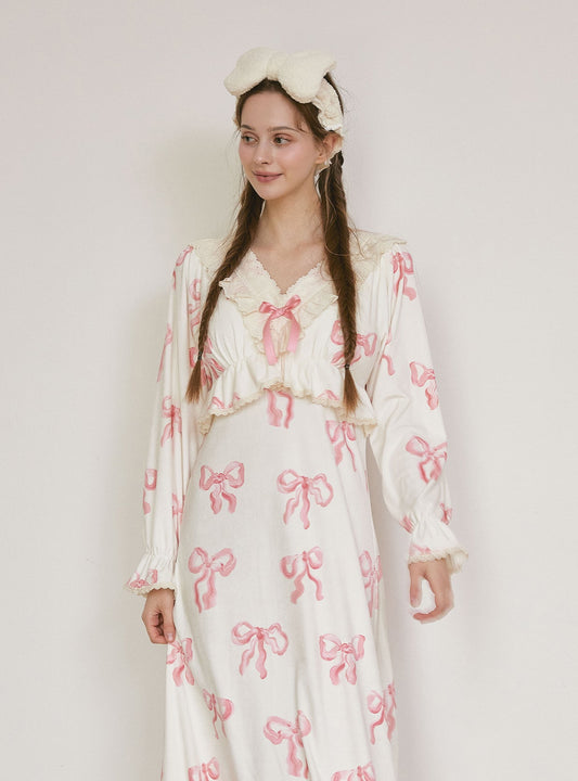 Mink Ribbon Bra - Cup Long - Sleeve Nightdress - premium Korean sleepwear by LUNALUZ