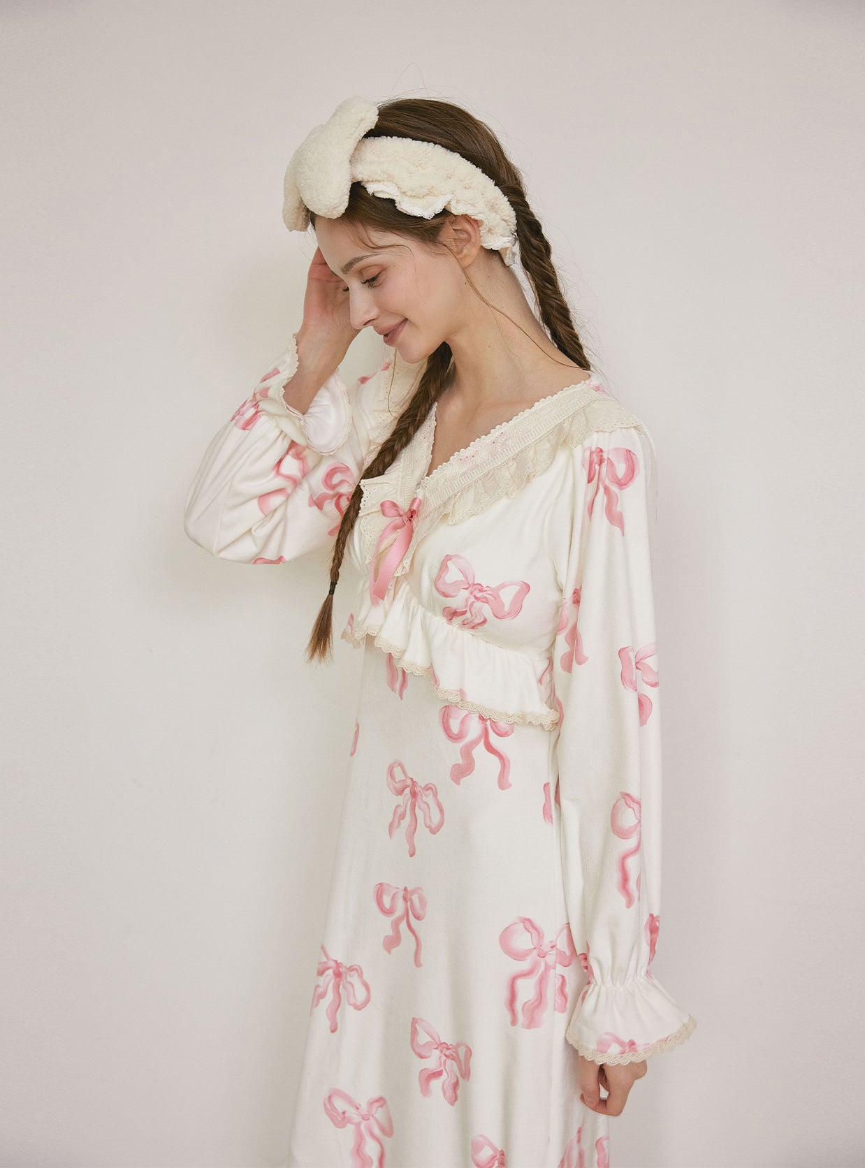 Mink Ribbon Bra - Cup Long - Sleeve Nightdress - premium Korean sleepwear by LUNALUZ