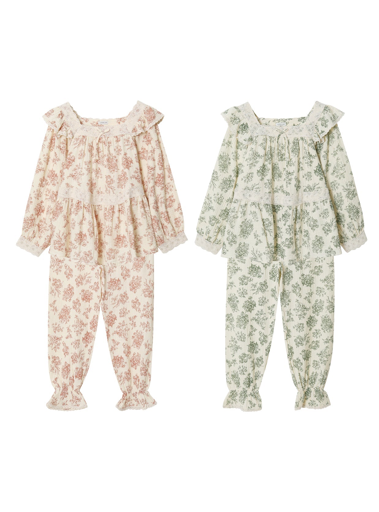Minuet Double - Gauze Cotton Square - Neck Pajama Set - premium Korean sleepwear by LUNALUZ