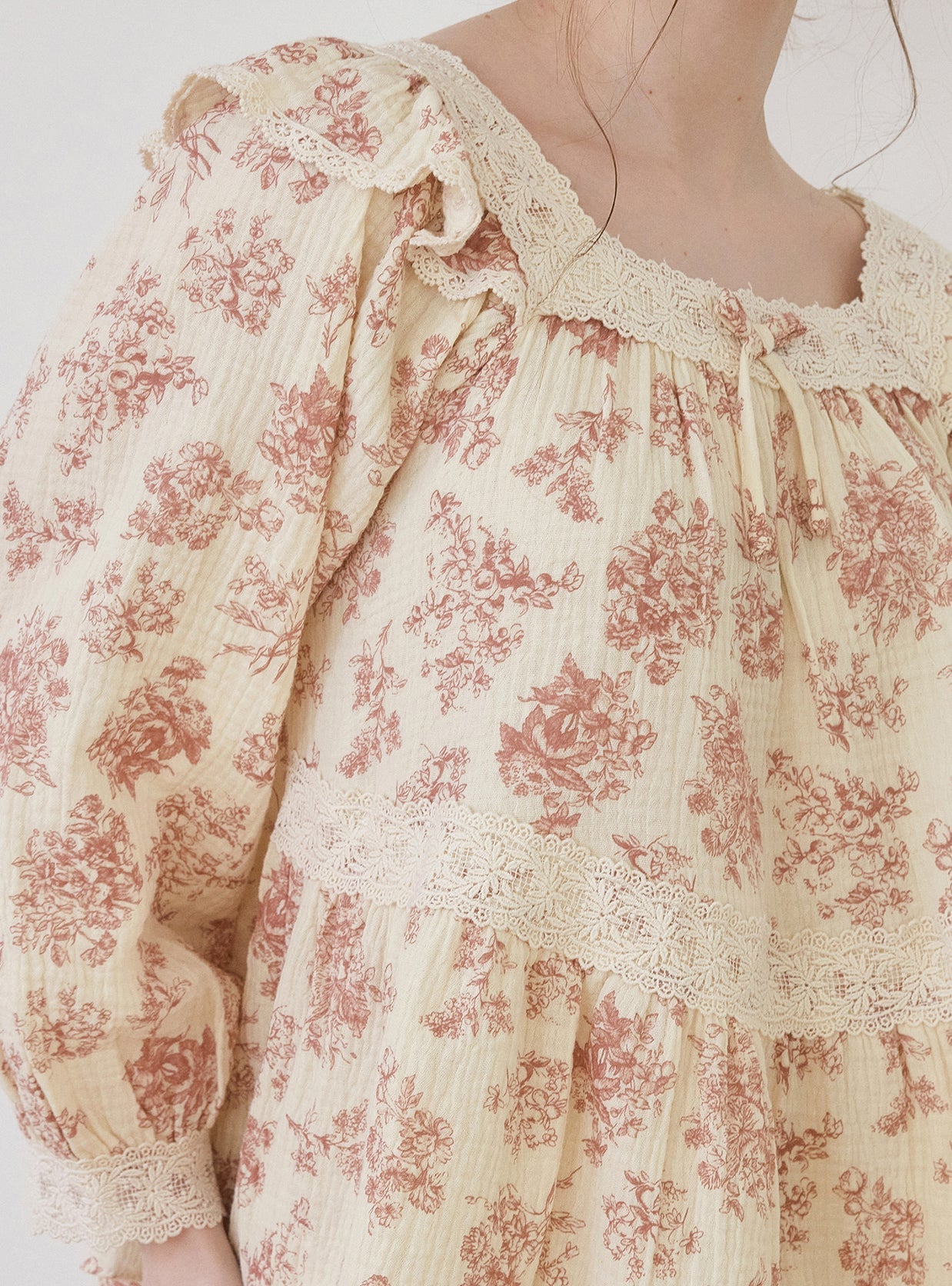 Minuet Double - Gauze Cotton Square - Neck Pajama Set - premium Korean sleepwear by LUNALUZ