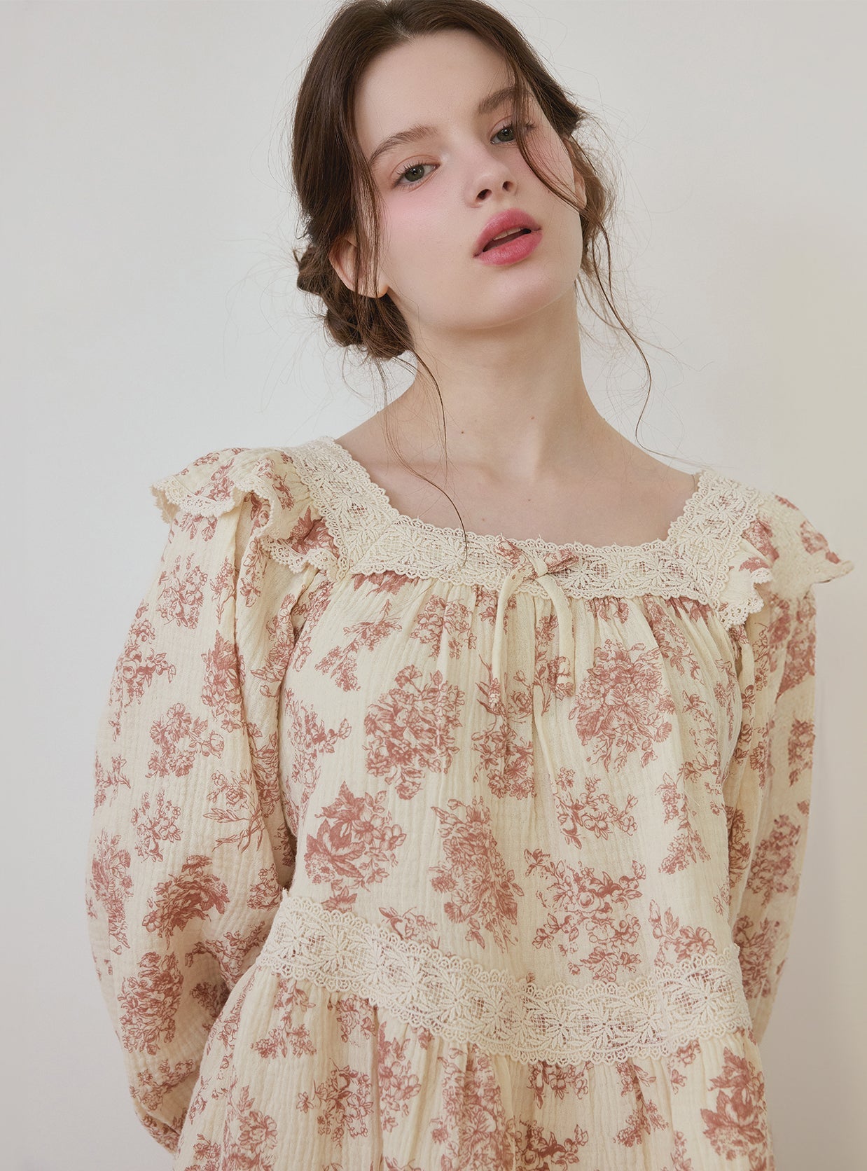 Minuet Double - Gauze Cotton Square - Neck Pajama Set - premium Korean sleepwear by LUNALUZ