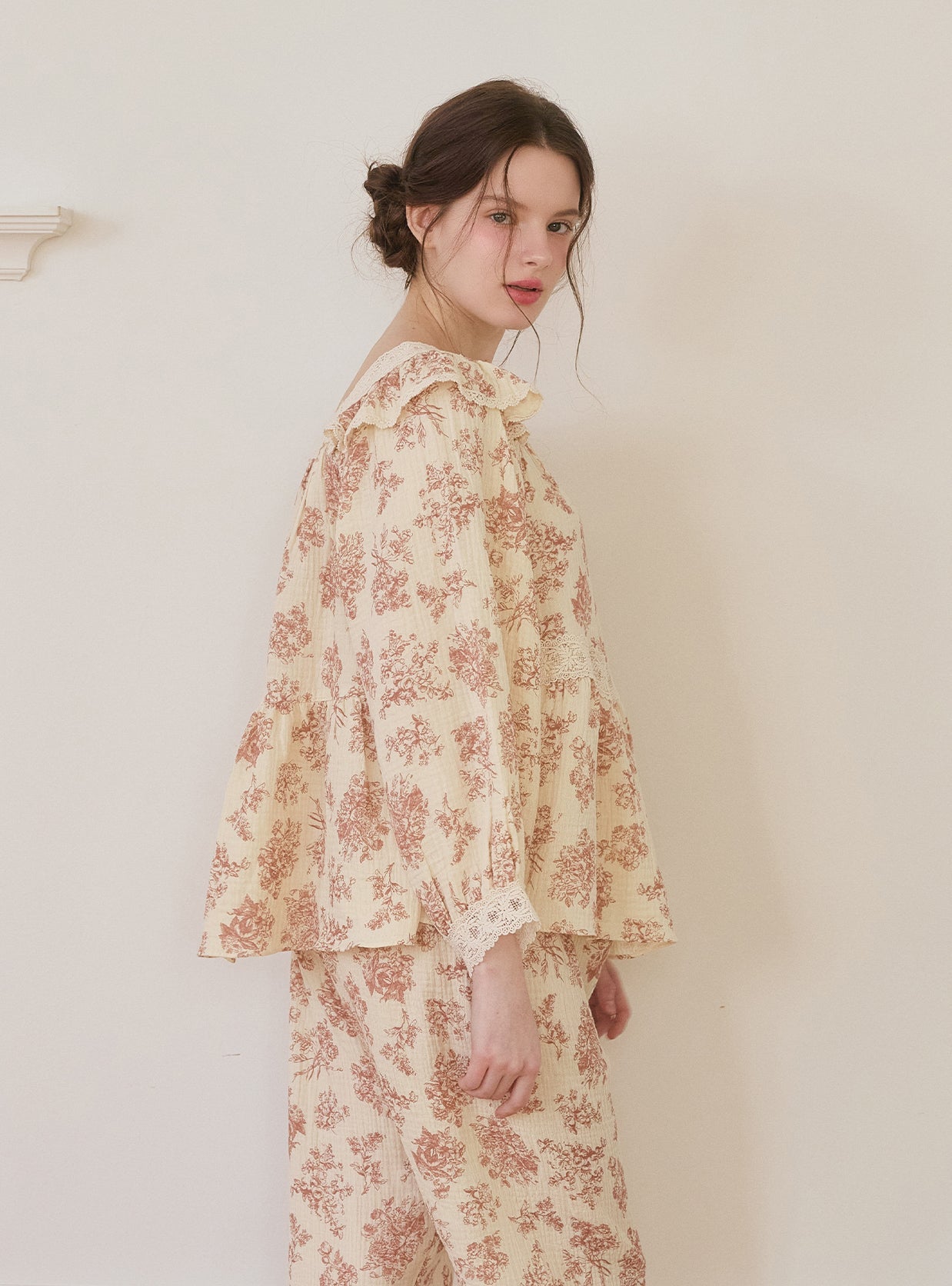 Minuet Double - Gauze Cotton Square - Neck Pajama Set - premium Korean sleepwear by LUNALUZ