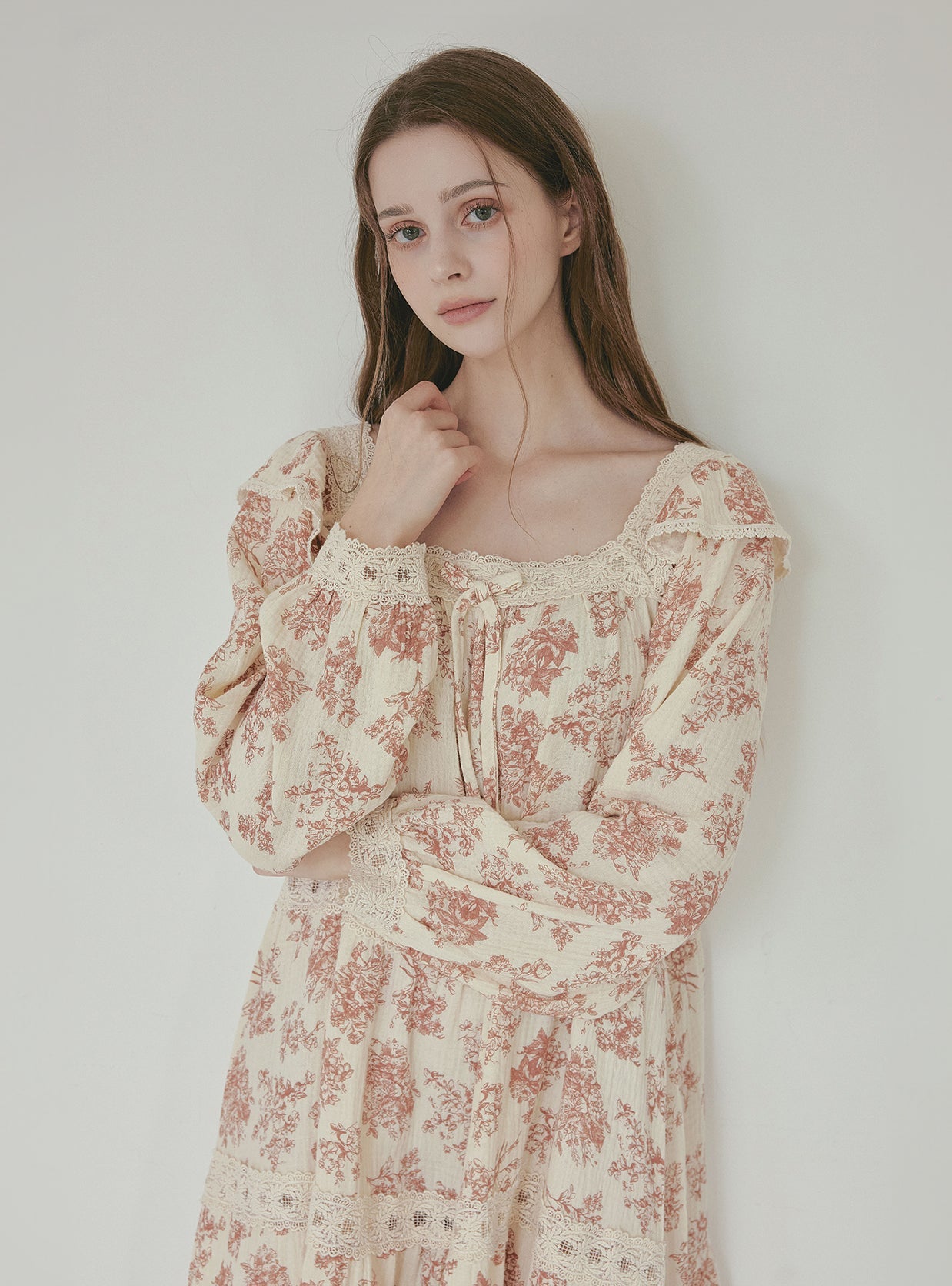 Minuet Double Gauze Long - Sleeve Square - Neck Nightdress (2 Colors) - premium Korean sleepwear by LUNALUZ