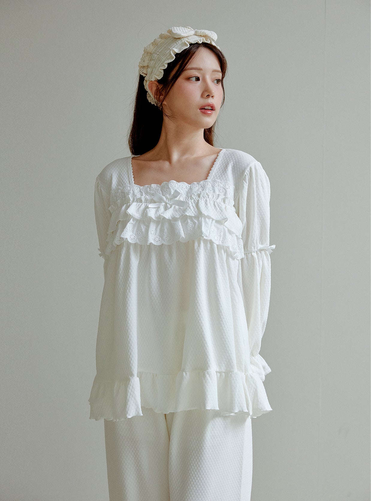 Montblanc Span Square - Neck Pajama Set - premium Korean sleepwear by LUNALUZ