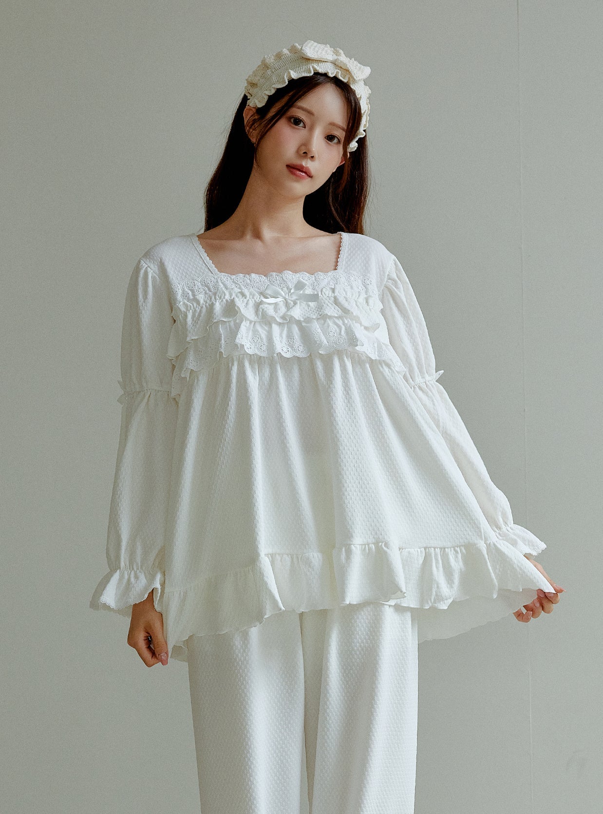 Montblanc Span Square - Neck Pajama Set - premium Korean sleepwear by LUNALUZ