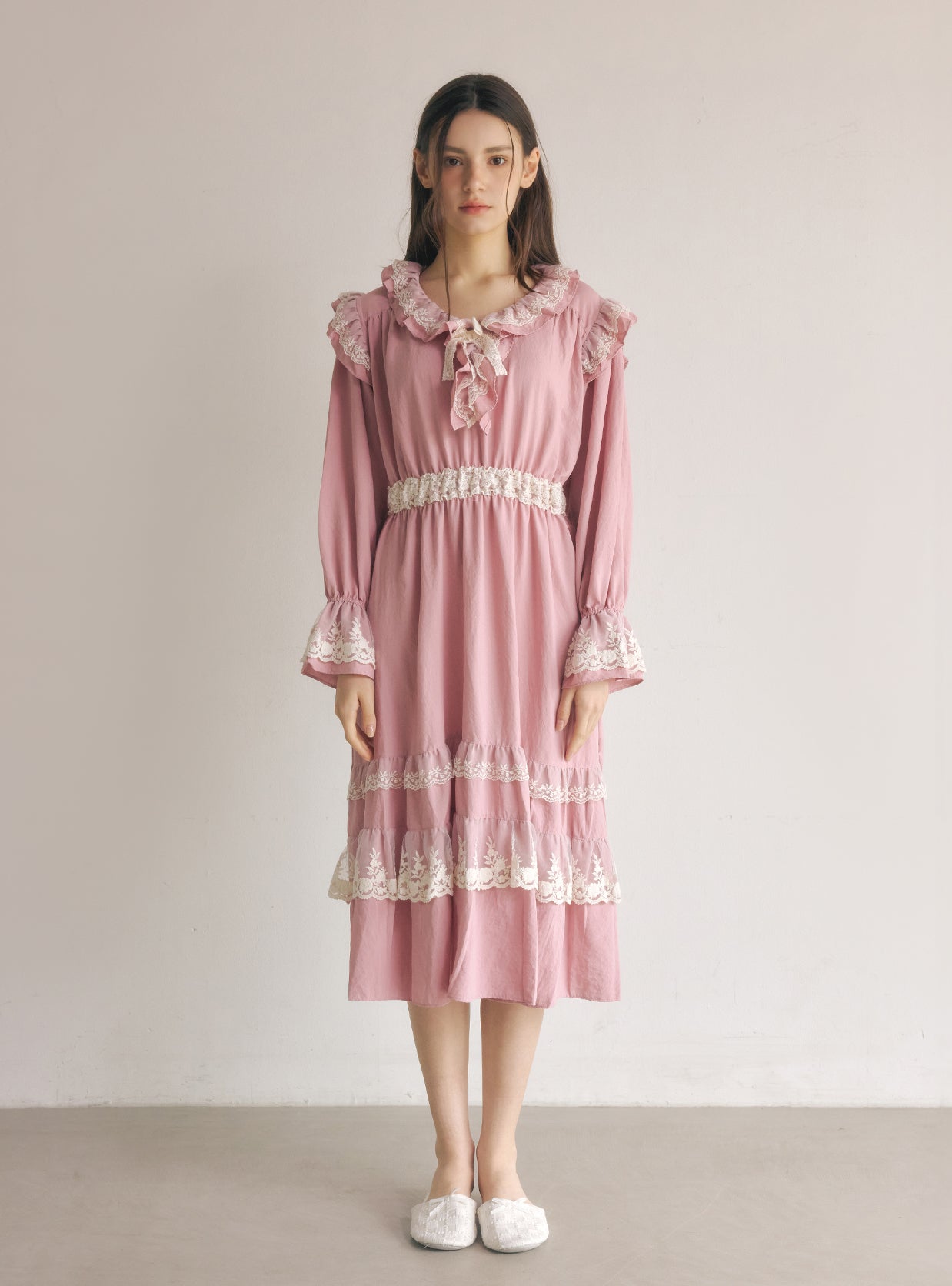 Nellie Satin Sand Washing V - Neck Nightdress - premium Korean sleepwear by LUNALUZ