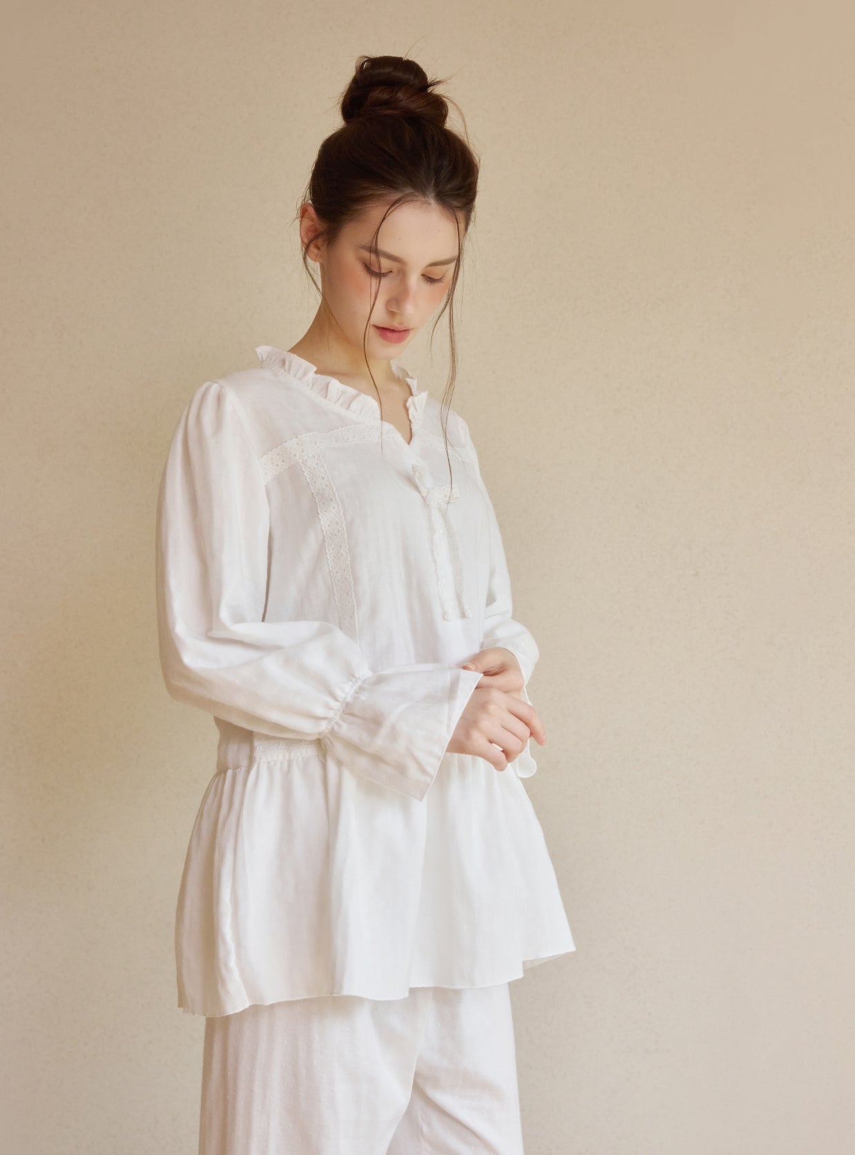 Netty Long - Sleeve Round - Neck Pajama Set - premium Korean sleepwear by LUNALUZ