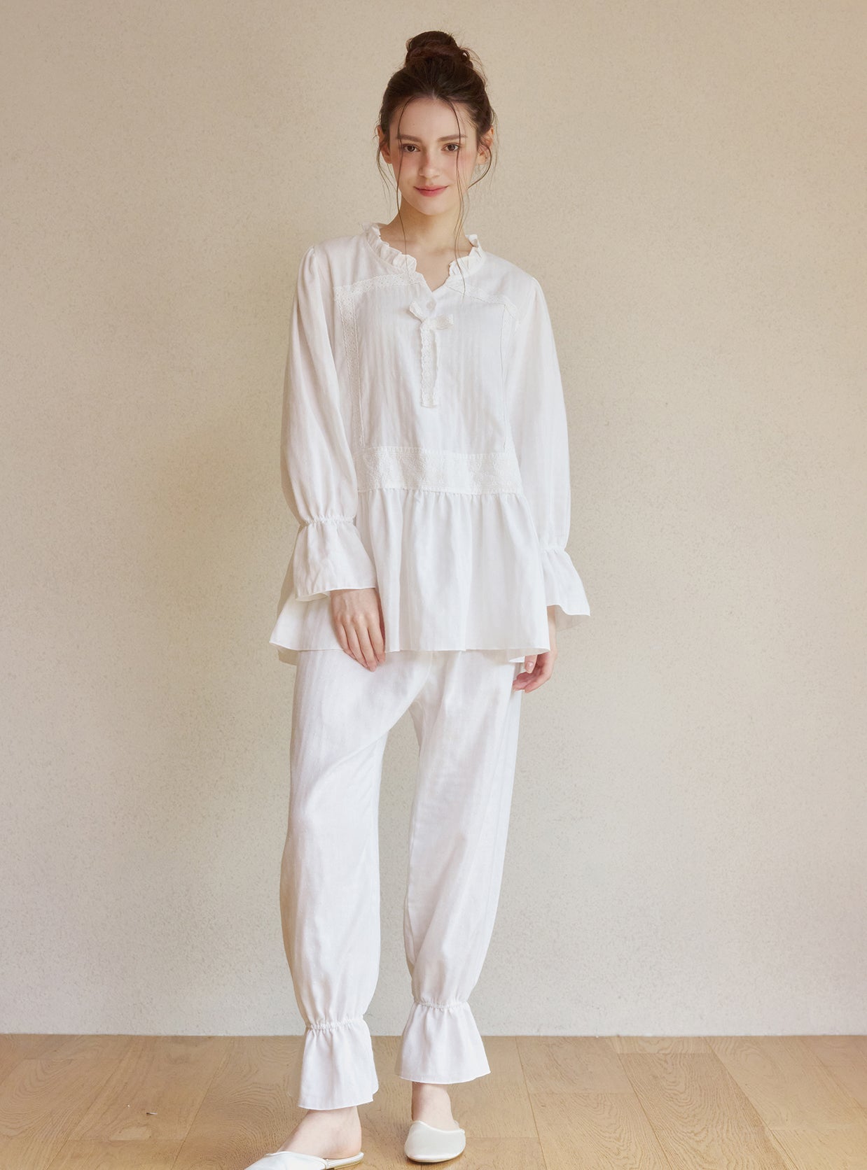 Netty Long - Sleeve Round - Neck Pajama Set - premium Korean sleepwear by LUNALUZ