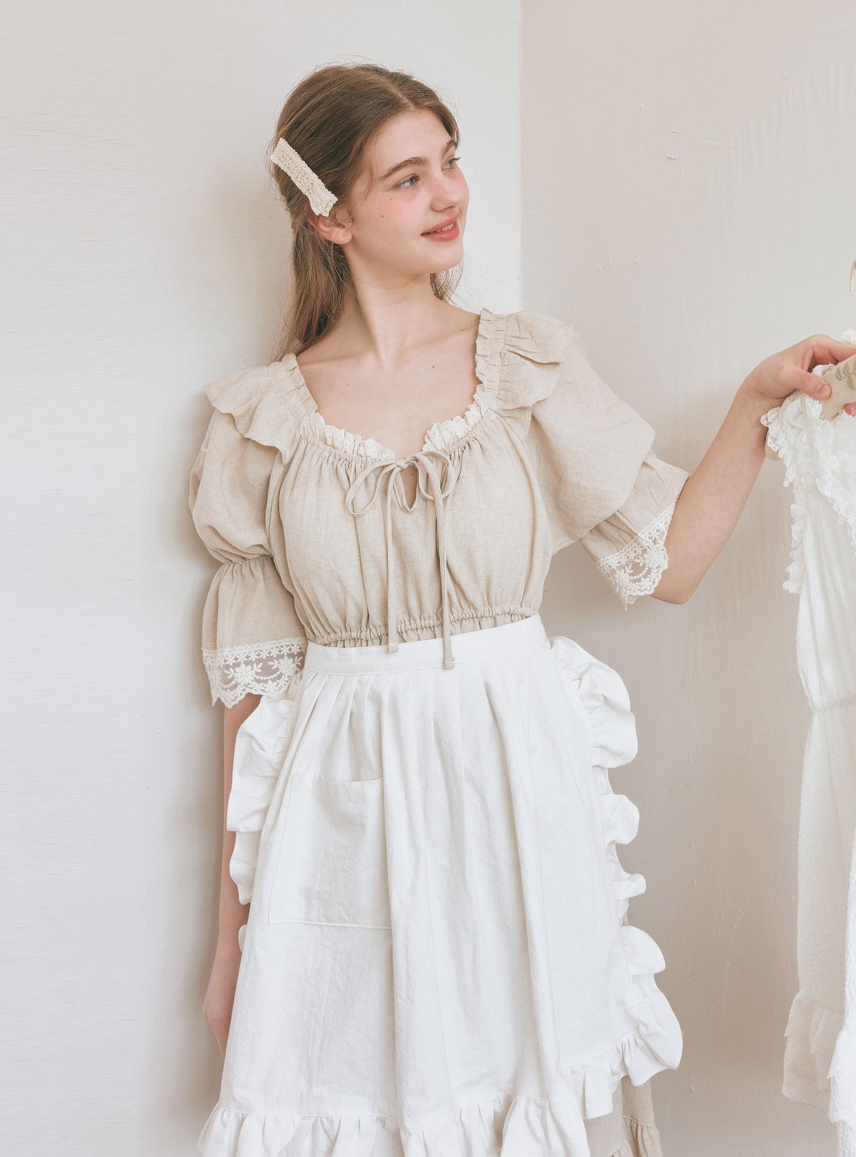 Objet Linen Cotton Short - Sleeve Nightdress - premium Korean sleepwear by LUNALUZ