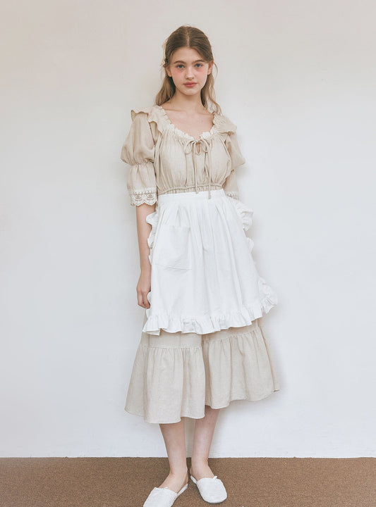 Objet Linen Cotton Short - Sleeve Nightdress - premium Korean sleepwear by LUNALUZ