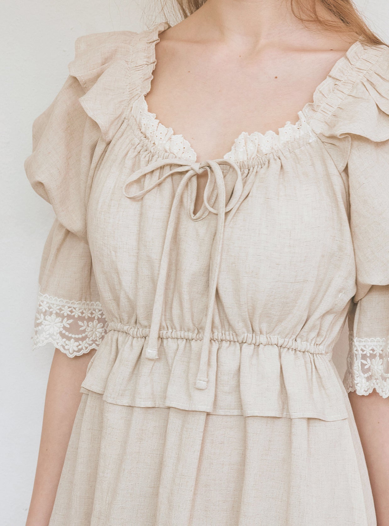 Objet Linen Cotton Short - Sleeve Nightdress - premium Korean sleepwear by LUNALUZ