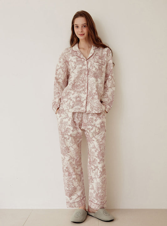Palace Rayon Cotton Collar Long - Sleeve Pajama Set - premium Korean sleepwear by LUNALUZ
