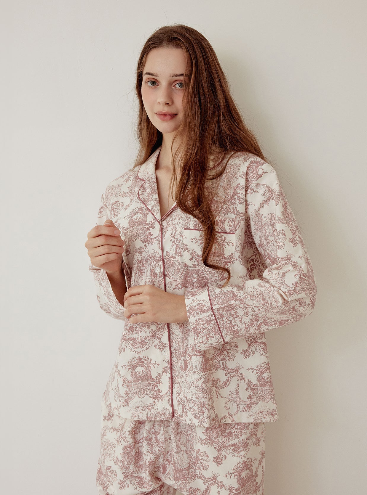 Palace Rayon Cotton Collar Long - Sleeve Pajama Set - premium Korean sleepwear by LUNALUZ