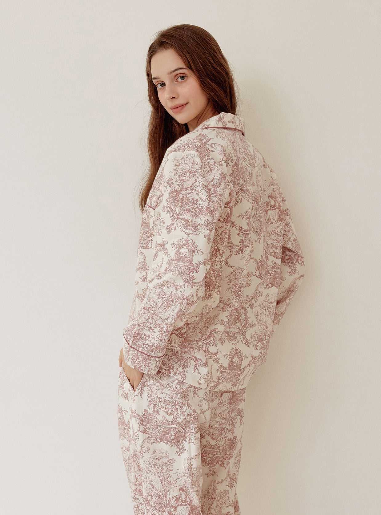Palace Rayon Cotton Long - Sleeve Notched Collar Pajama Set - premium Korean sleepwear by LUNALUZ