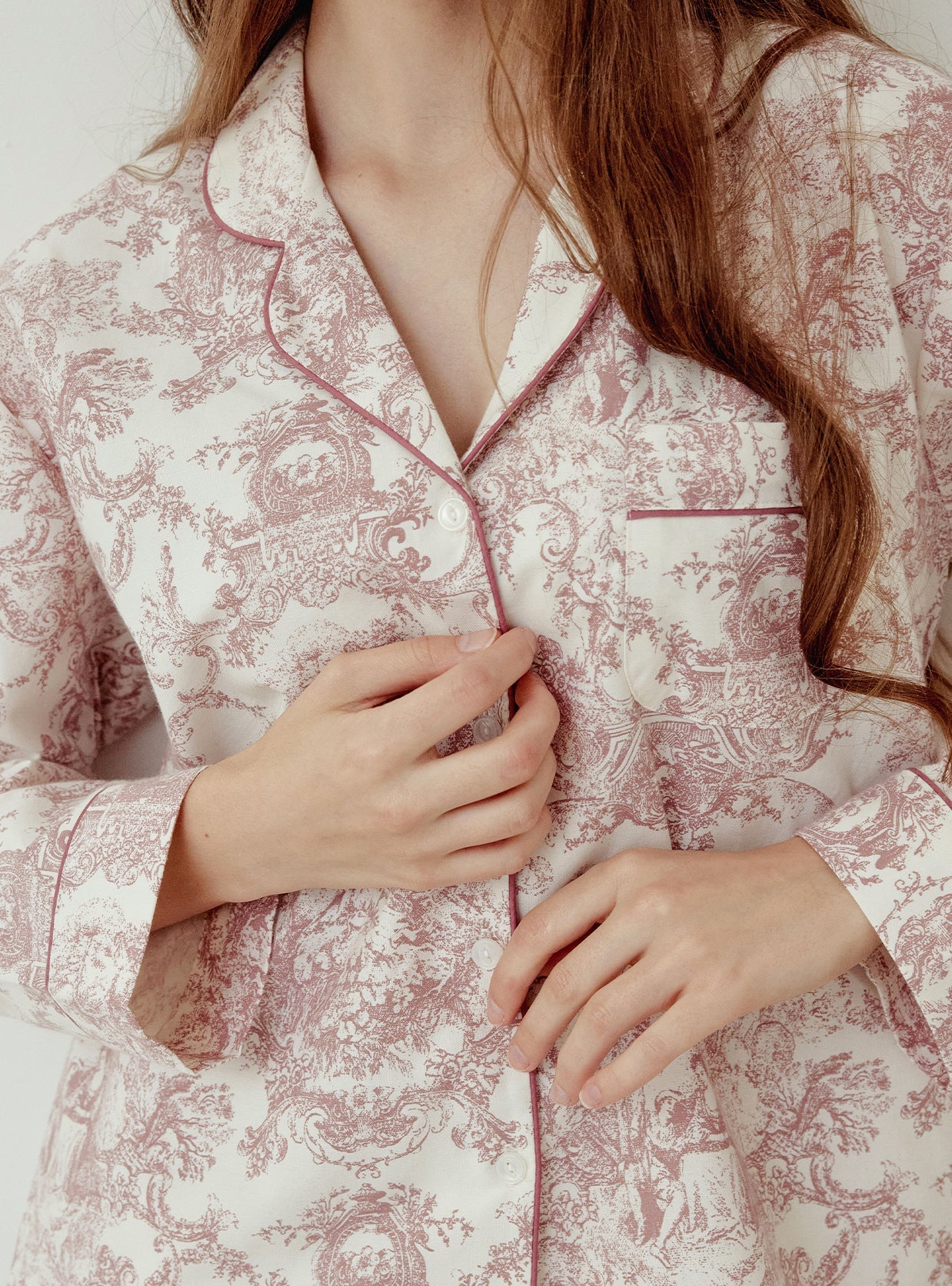 Palace Rayon Cotton Long - Sleeve Notched Collar Pajama Set - premium Korean sleepwear by LUNALUZ