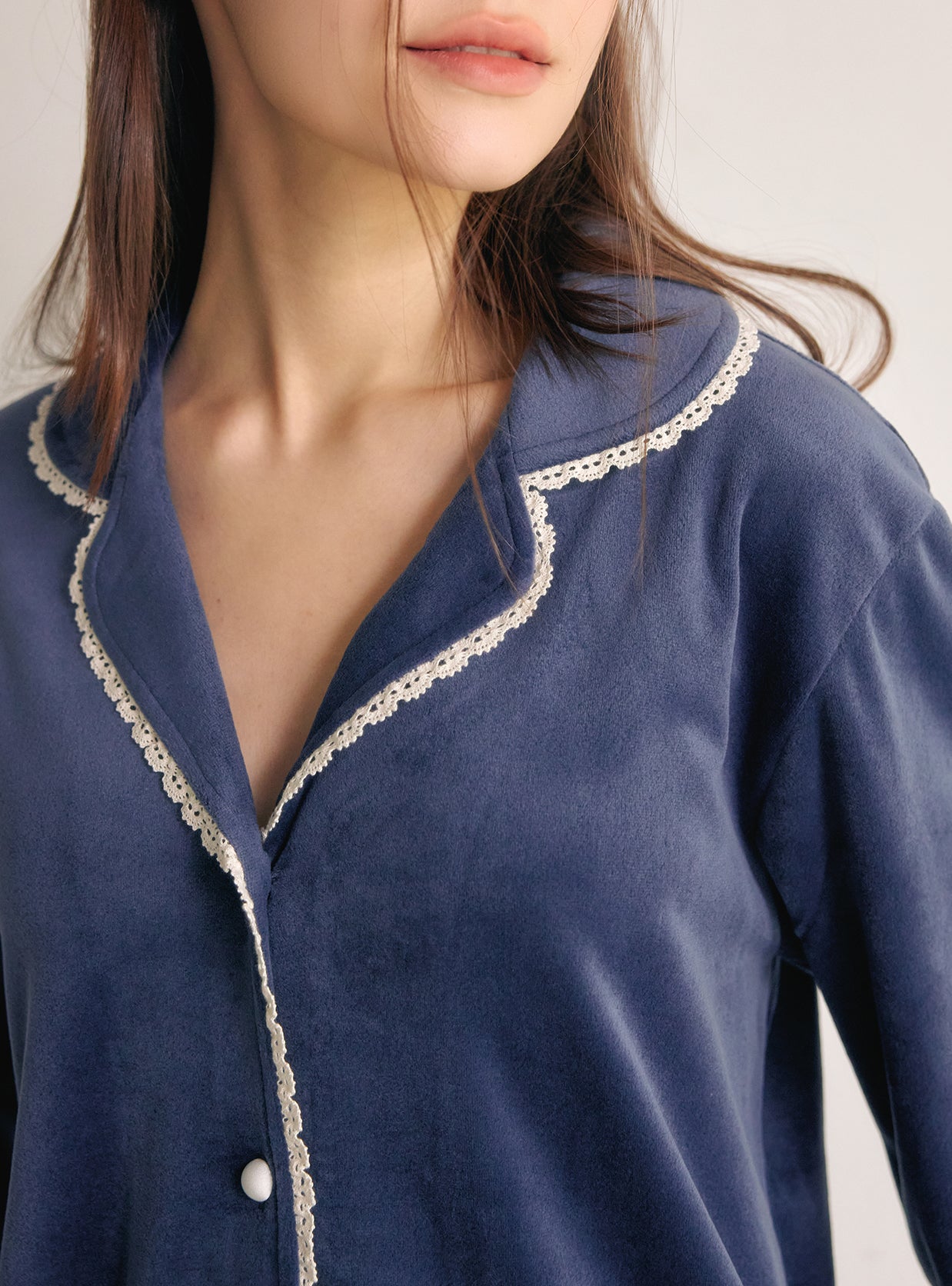 Ronique Minky Span Long - Sleeve Notched Collar Pajama Set (2 Colors) - premium Korean sleepwear by LUNALUZ