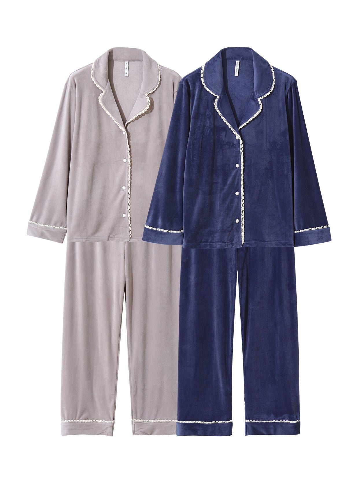 Ronique Minky Span Long - Sleeve Notched Collar Pajama Set (2 Colors) - premium Korean sleepwear by LUNALUZ