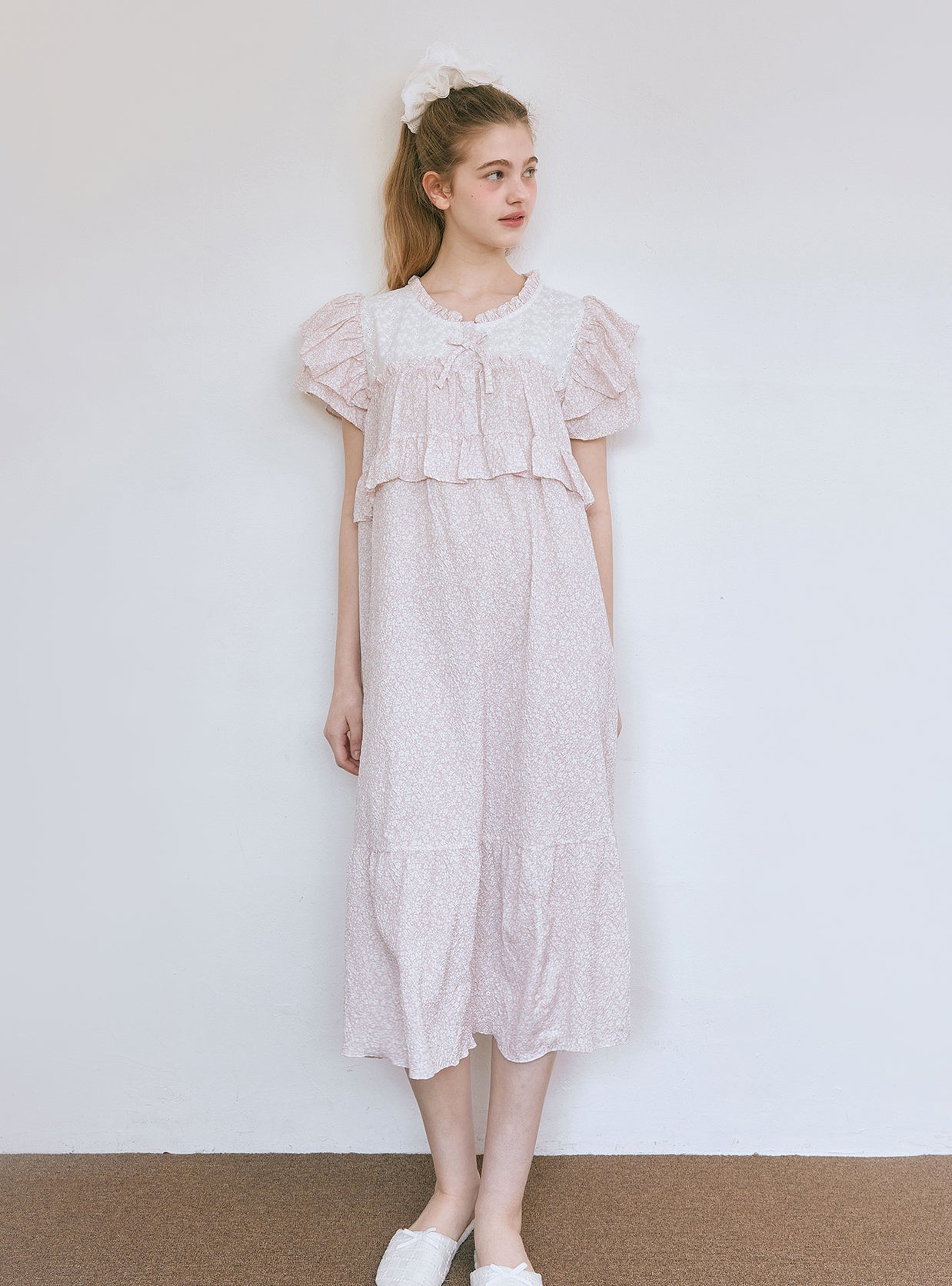 Saffron Round - Neck Short - Sleeve Nightdress - premium Korean sleepwear by LUNALUZ