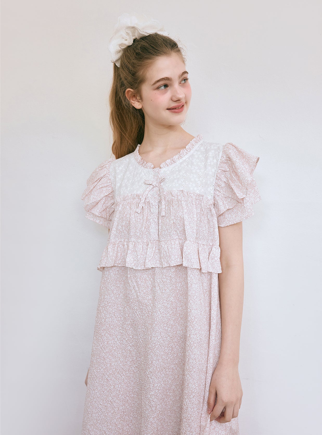 Saffron Round - Neck Short - Sleeve Nightdress - premium Korean sleepwear by LUNALUZ