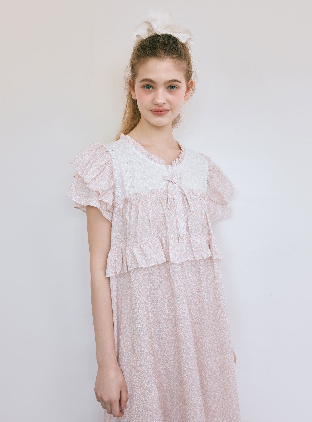 Saffron Round - Neck Short - Sleeve Nightdress - premium Korean sleepwear by LUNALUZ